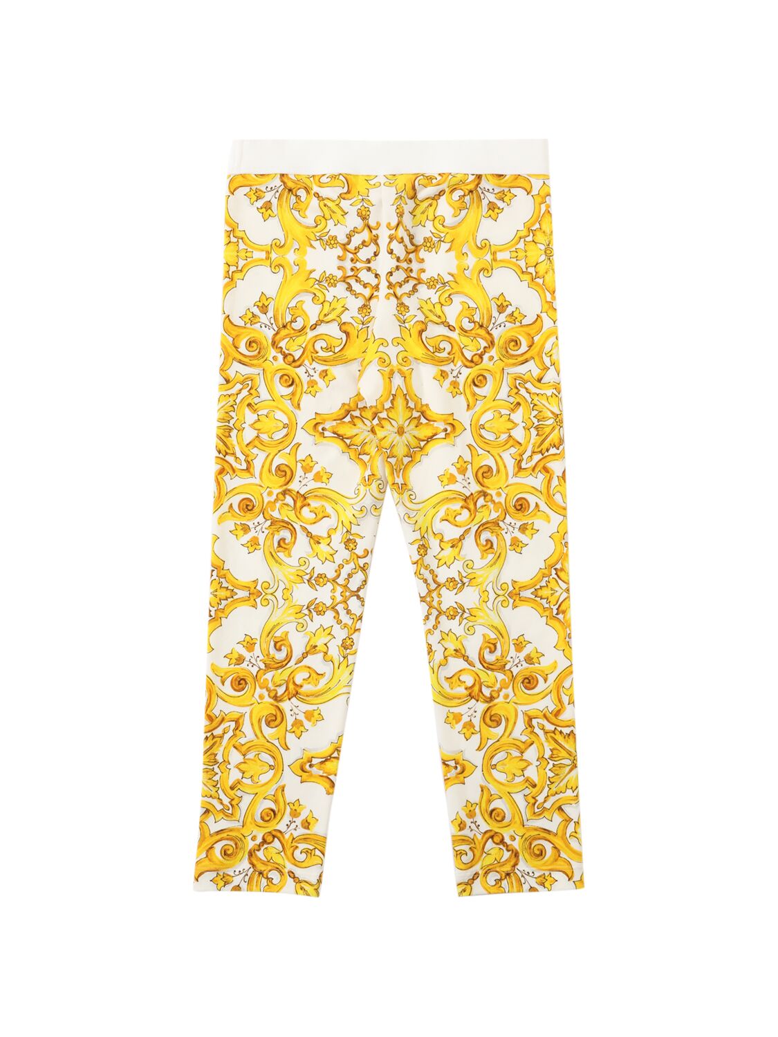 Shop Dolce & Gabbana Maiolica Print Cotton Leggings In Yellow