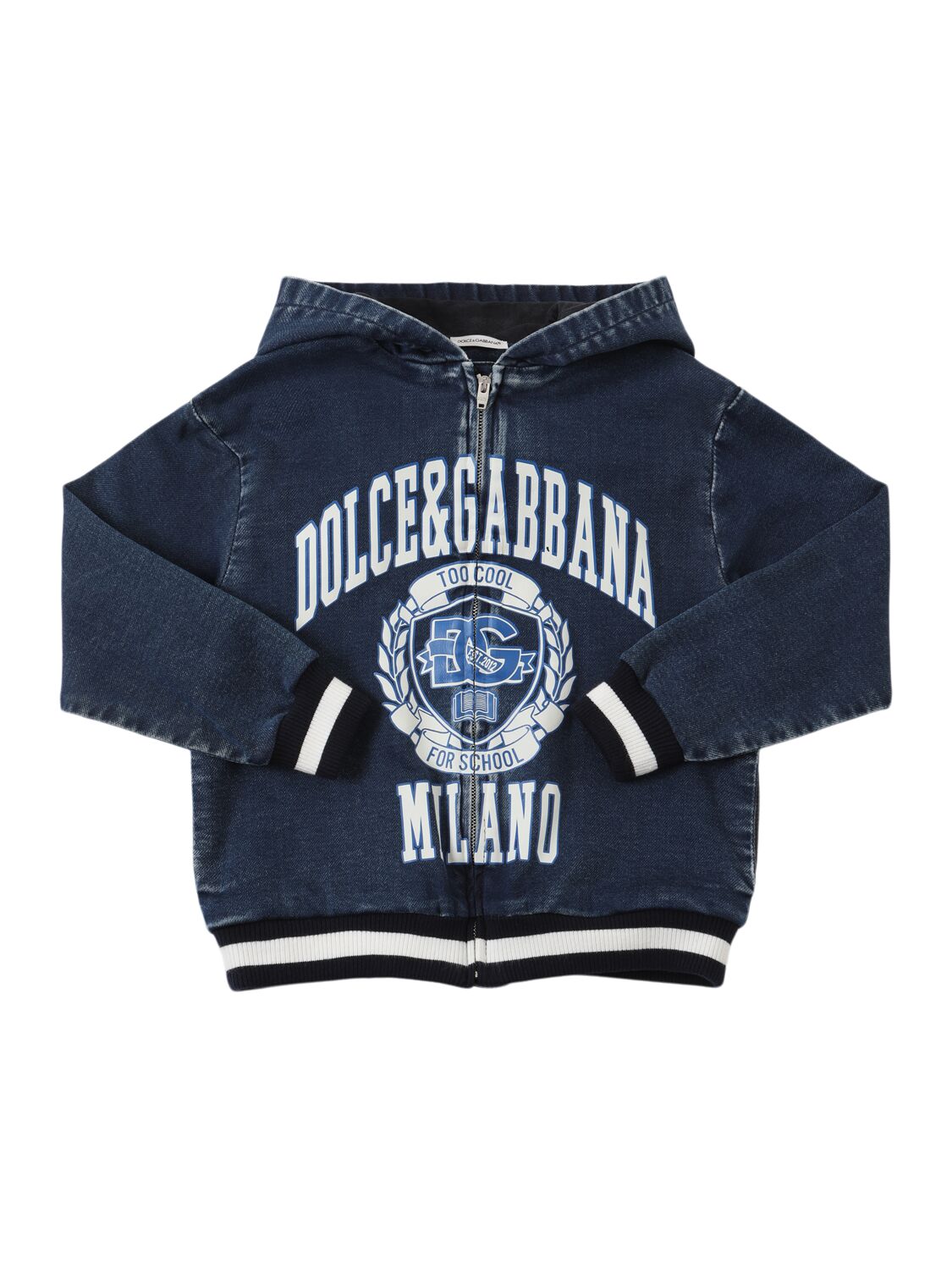 Dolce & Gabbana Cotton Zip-up Hooded Sweatshirt In Blue
