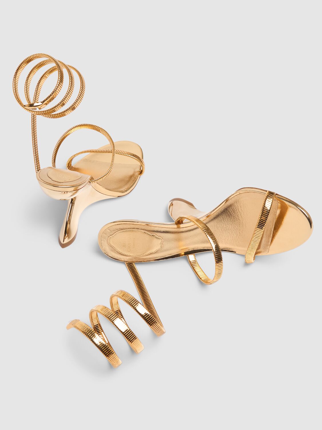 Shop René Caovilla 105mm Metal Wedge Sandals In Gold