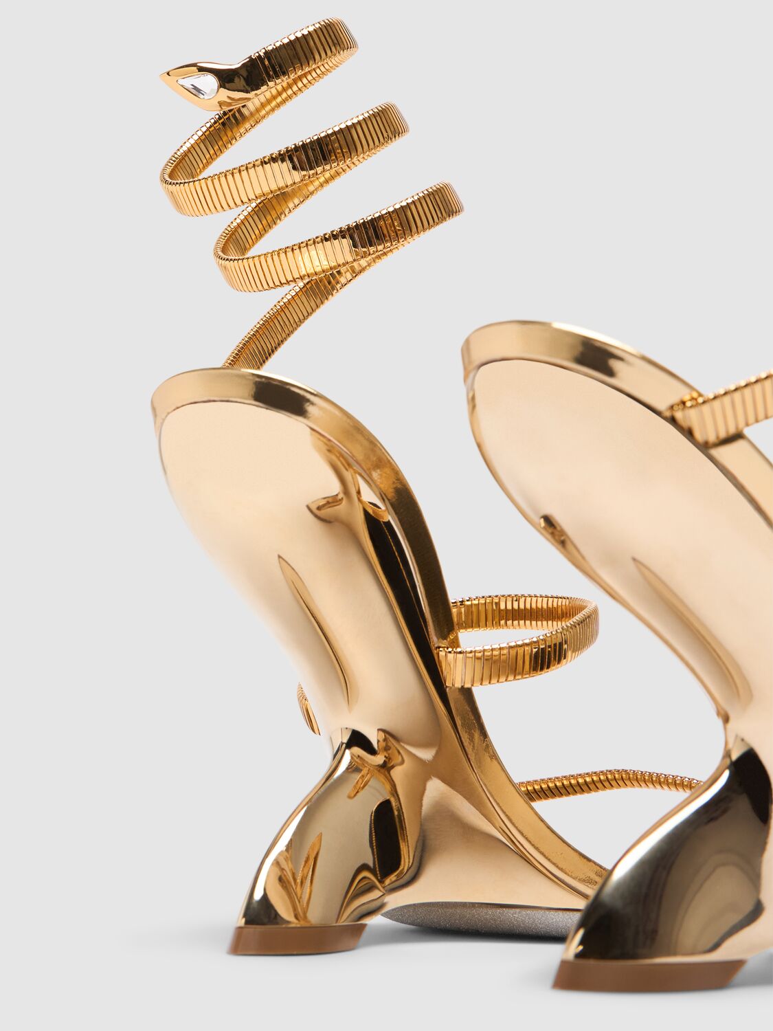 Shop René Caovilla 105mm Metal Wedge Sandals In Gold