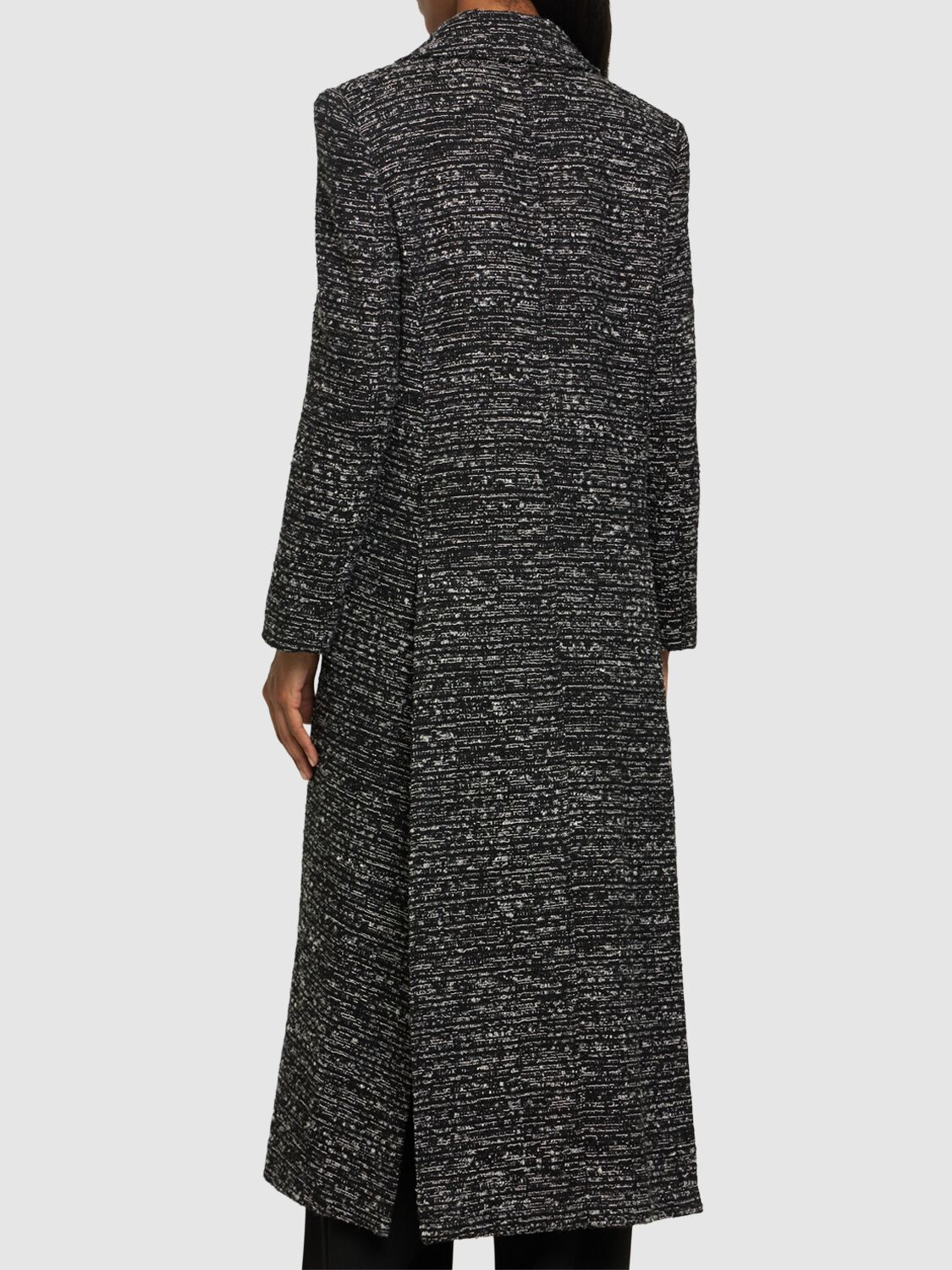 Shop Alberta Ferretti Double Breasted Wool Tweed Long Coat In Black/multi