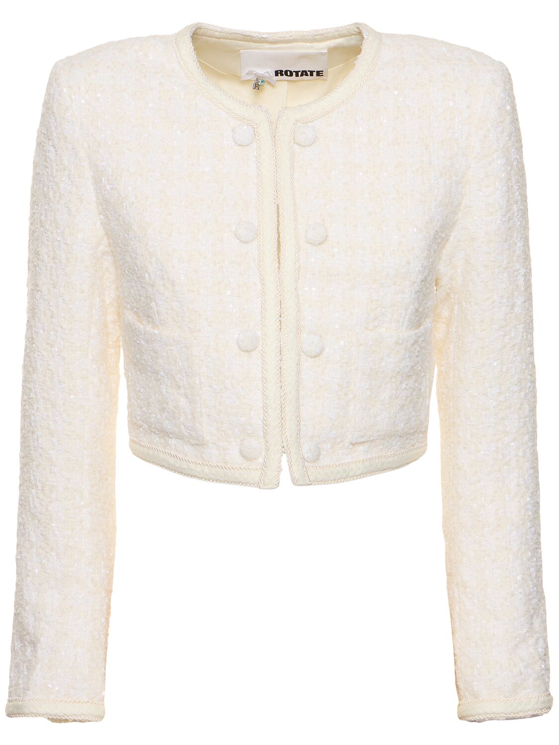 Rotate Birger Christensen Mie Cropped Bouclé Jacket In White