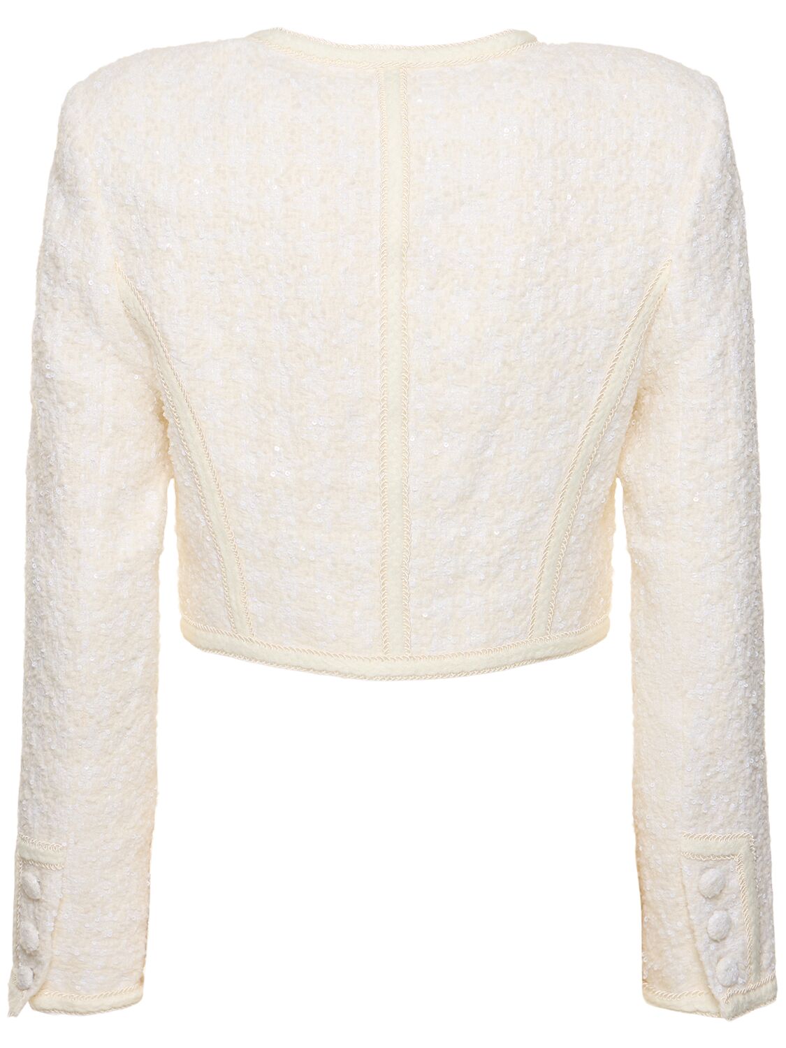 Shop Rotate Birger Christensen Mie Cropped Bouclé Jacket In White