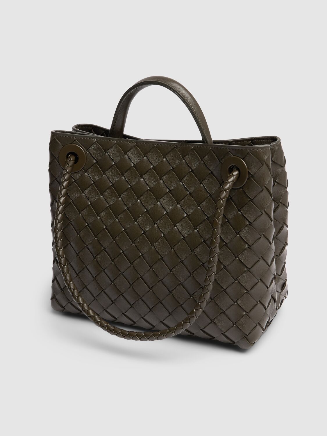 Shop Bottega Veneta Small Andiamo Leather Top Handle Bag In Khaki