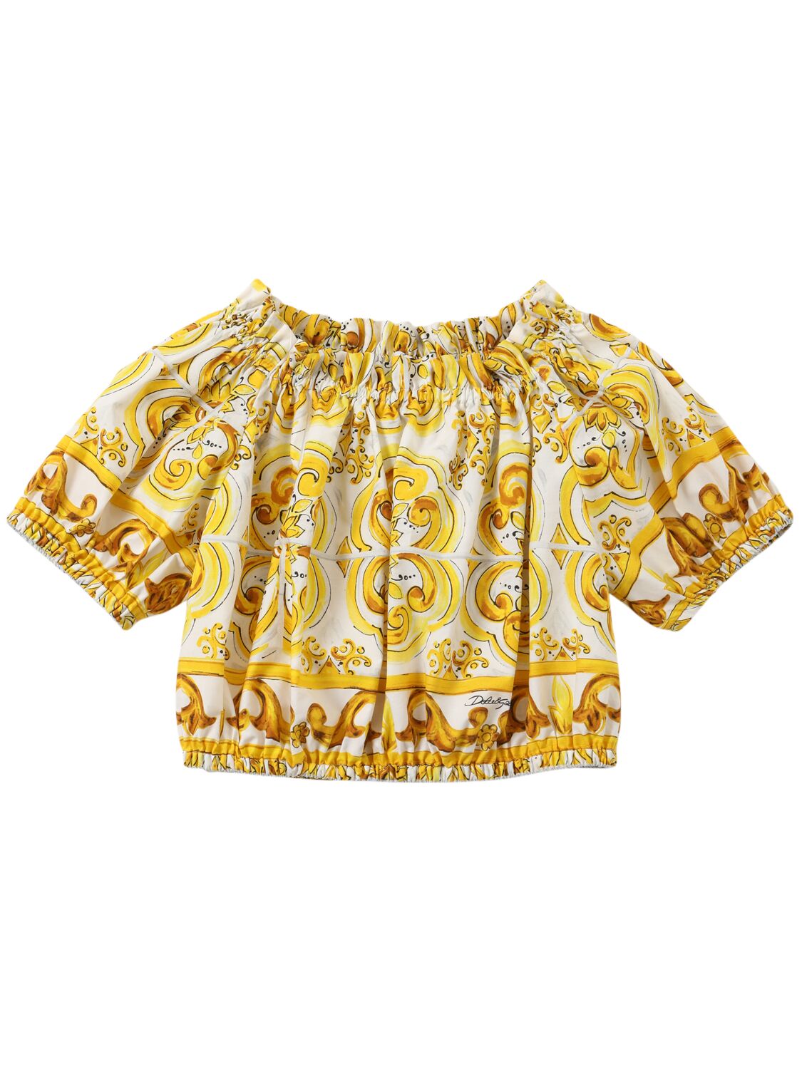 Dolce & Gabbana Maiolica Print Cotton Poplin Top In Yellow