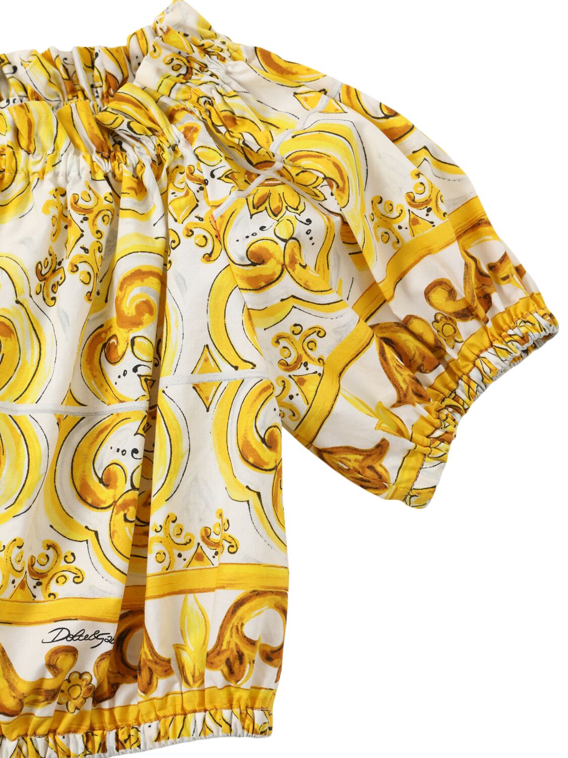 Shop Dolce & Gabbana Maiolica Print Cotton Poplin Top In Yellow