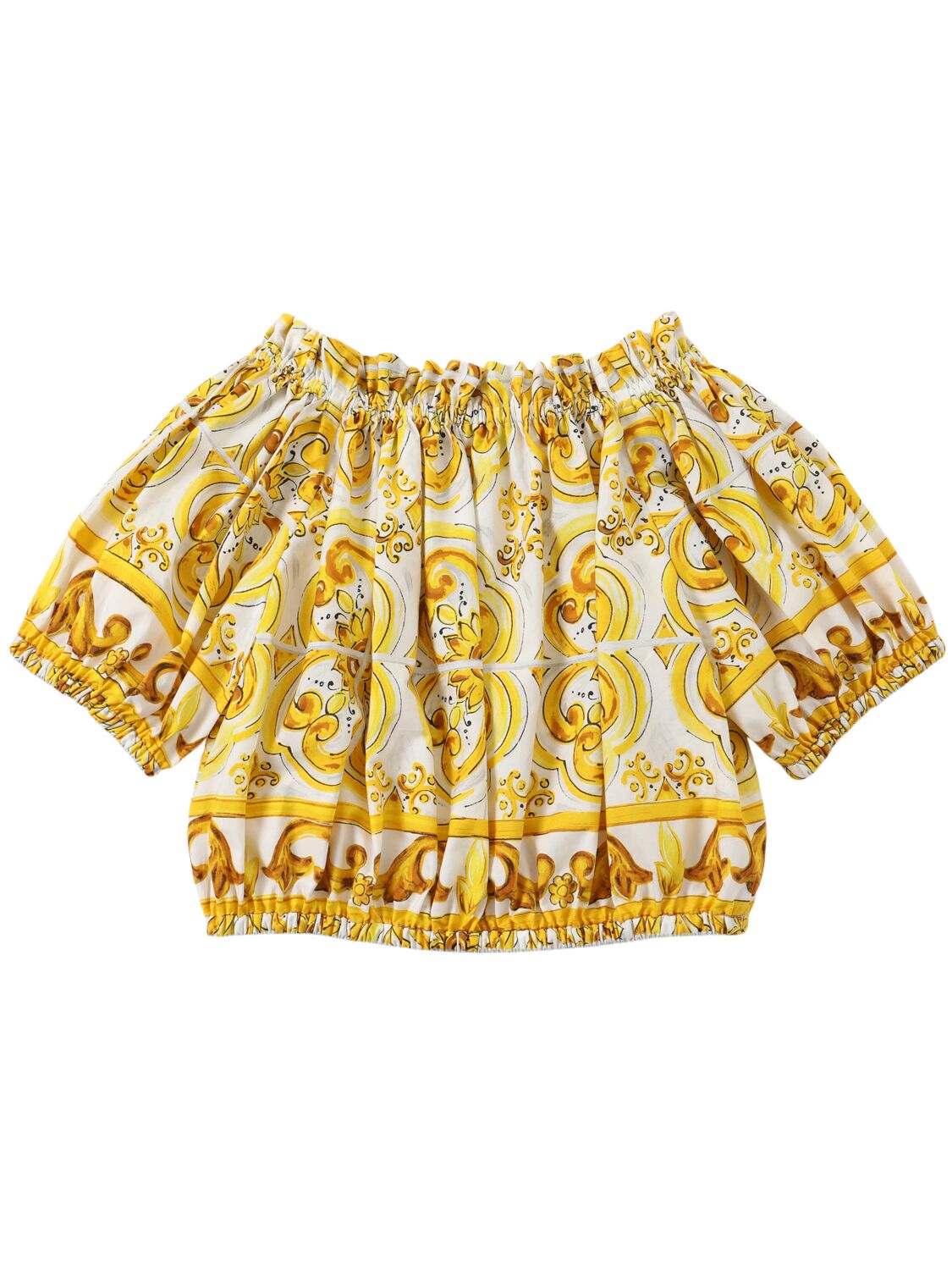 Shop Dolce & Gabbana Maiolica Print Cotton Poplin Top In Yellow