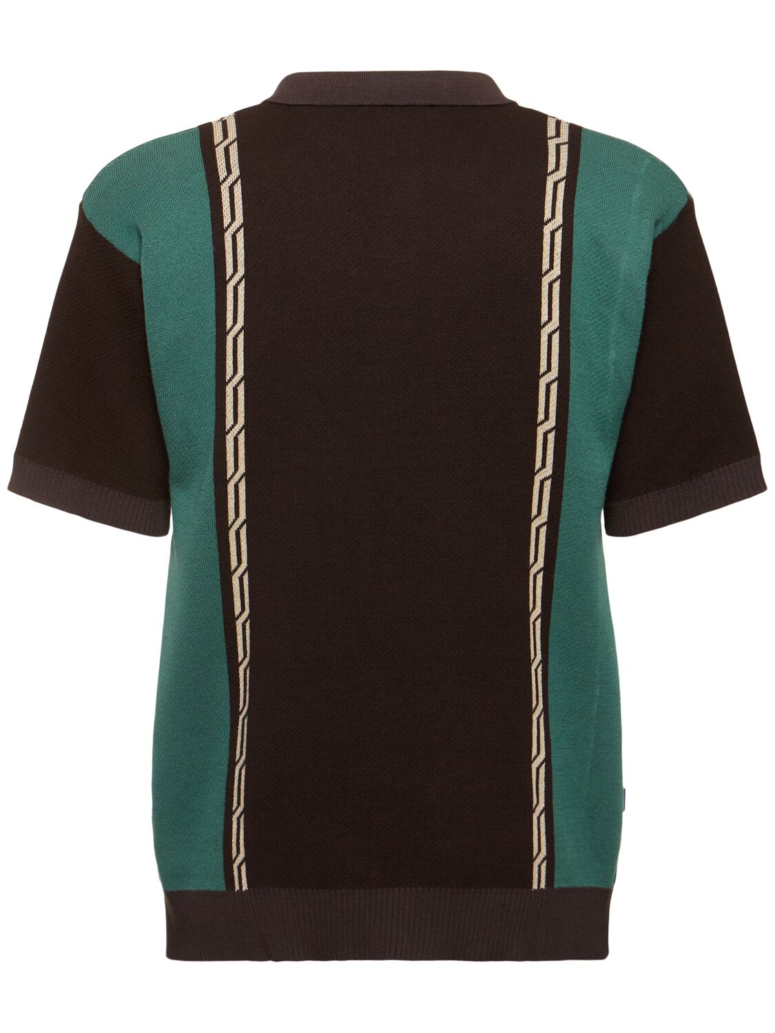 Shop Deva States Chain Jacquard Knit S/s Polo Shirt In Brown,multi