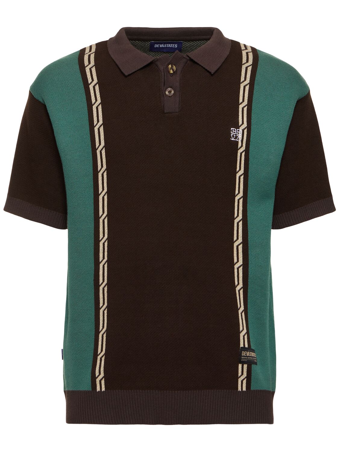 Deva States Chain Jacquard Knit S/s Polo Shirt In Brown,multi