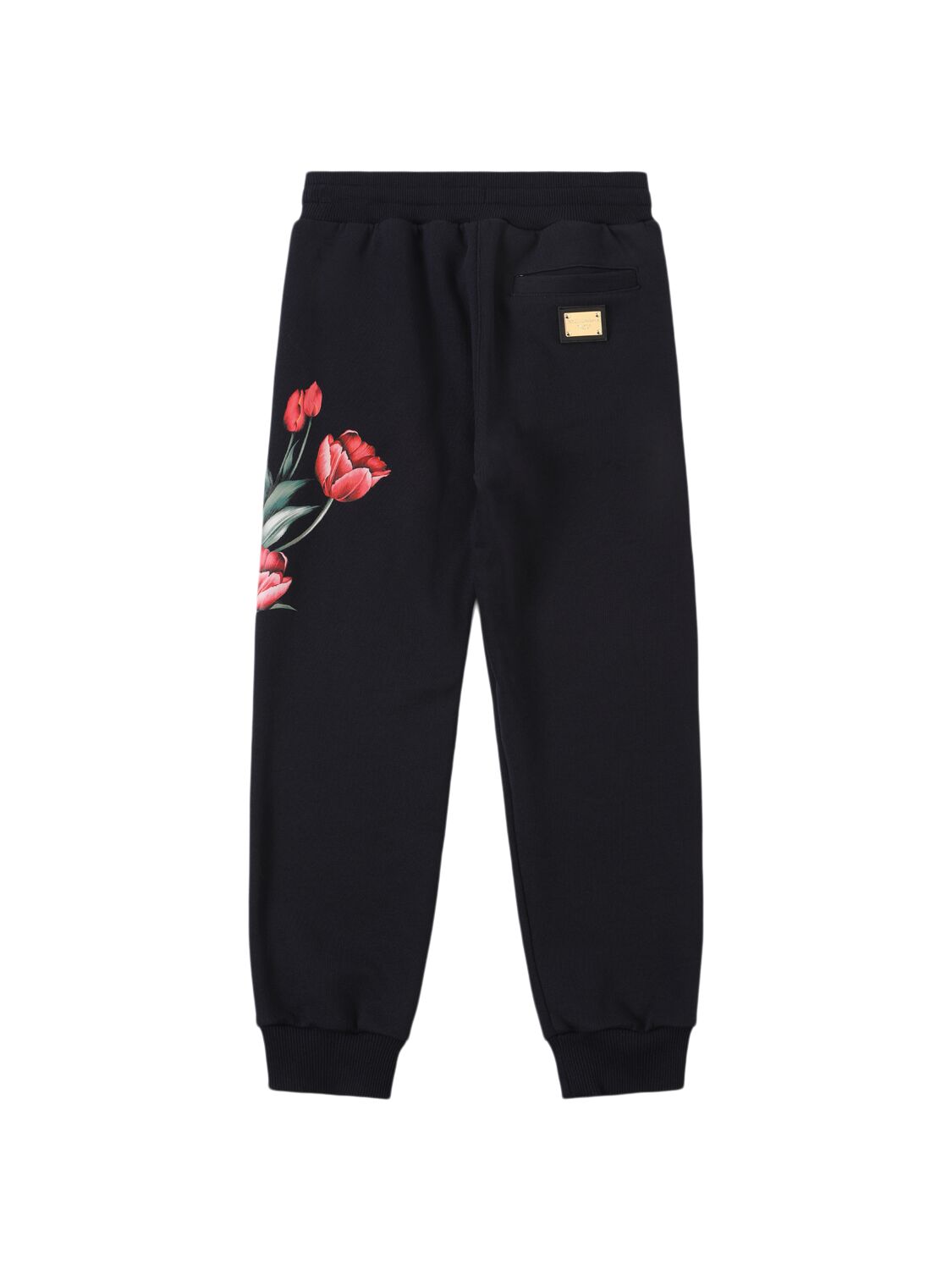 Dolce & Gabbana Flowers Print Cotton Sweatpants In Dark Blue