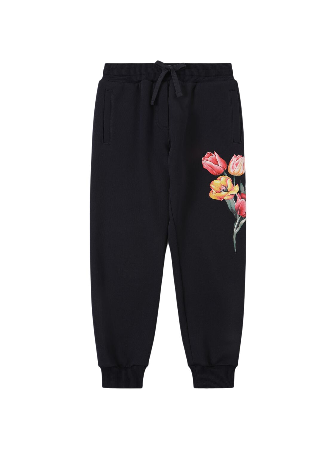 Dolce & Gabbana Flowers Print Cotton Sweatpants In Dark Blue