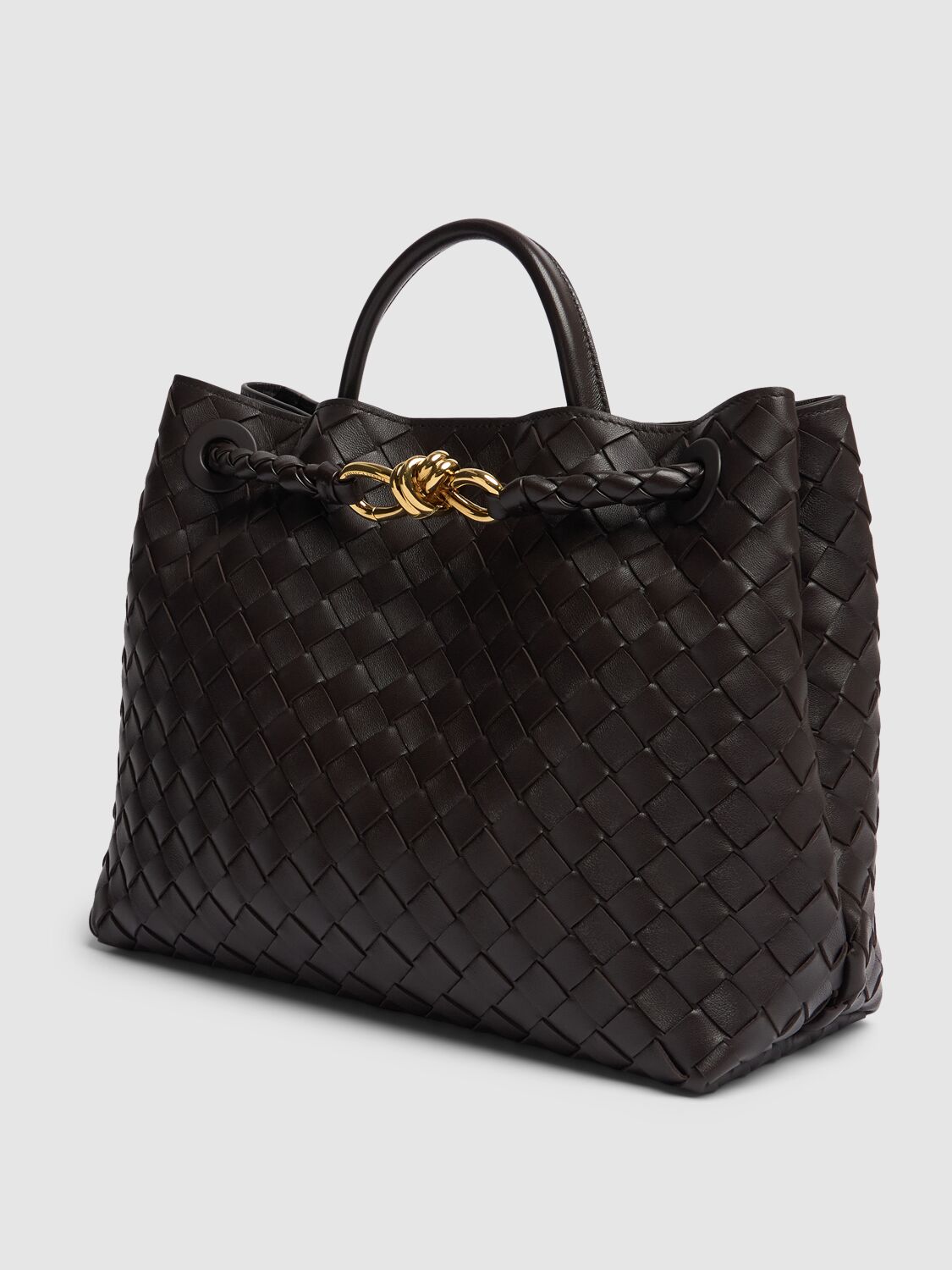 Shop Bottega Veneta Medium Andiamo Leather Top Handle Bag In Fondant