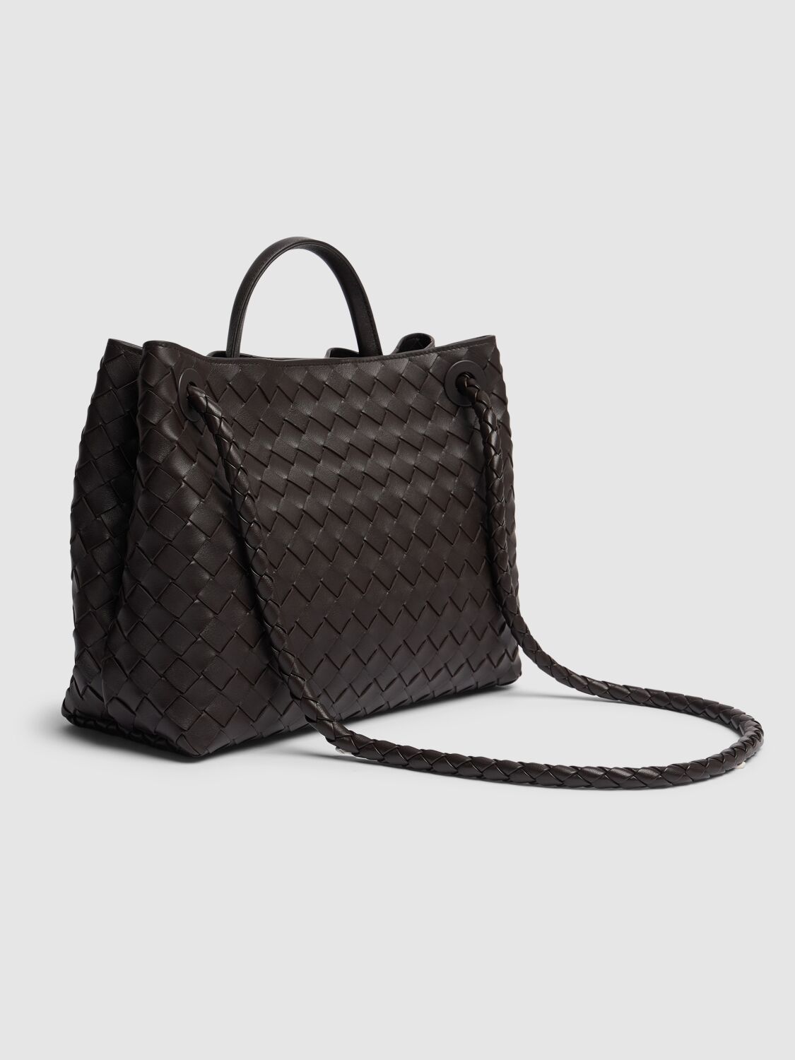 Shop Bottega Veneta Medium Andiamo Leather Top Handle Bag In Fondant