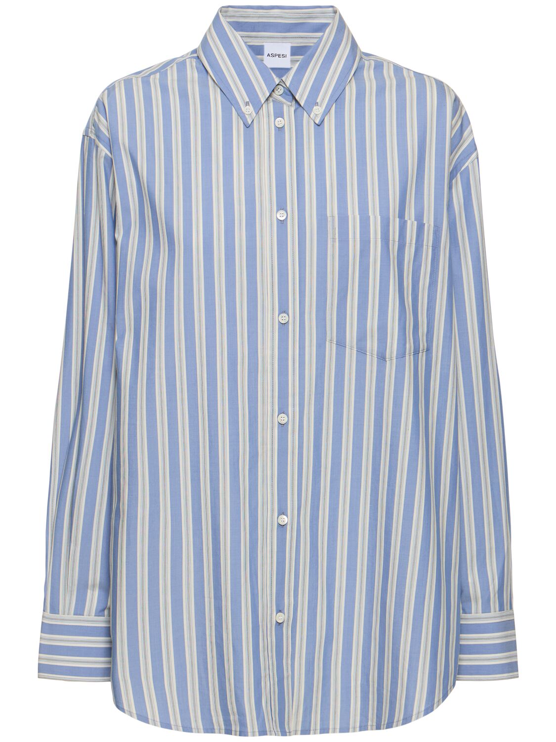Aspesi Striped Cotton Blend Poplin Shirt In Blue