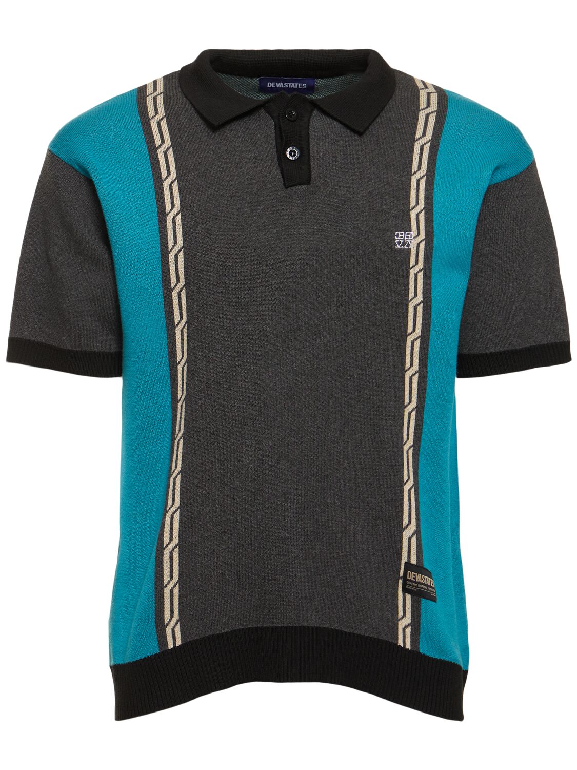 Deva States Chain Jacquard Knit S/s Polo Shirt In Black,multi