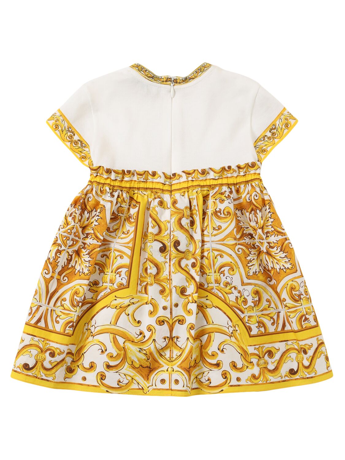 Shop Dolce & Gabbana Maiolica Print Cotton Dress&diaper Cover In Yellow/white