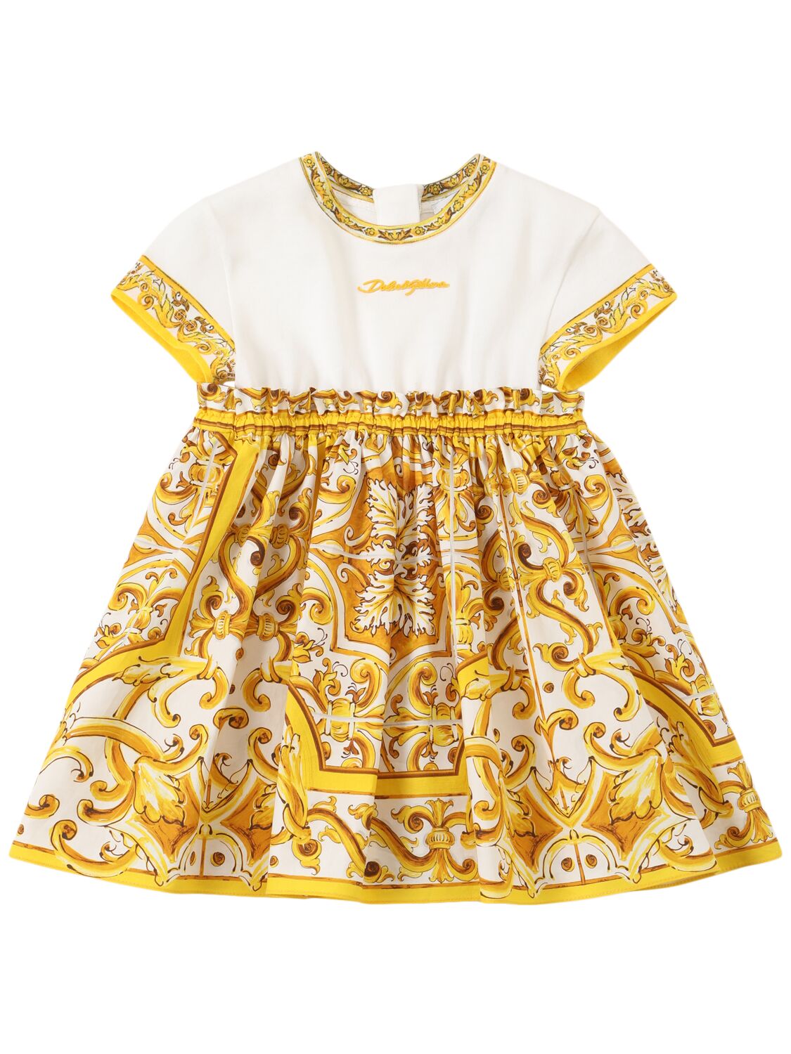 Shop Dolce & Gabbana Maiolica Print Cotton Dress&diaper Cover In Yellow/white