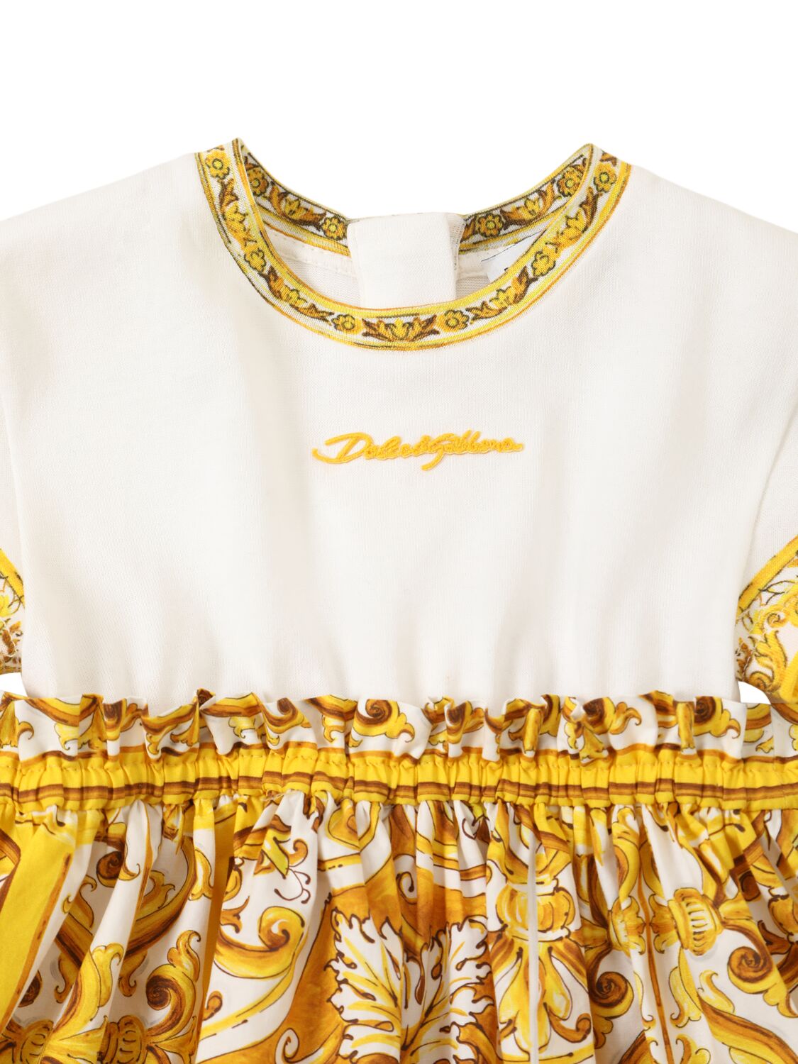 Shop Dolce & Gabbana Maiolica Print Cotton Dress&diaper Cover In Yellow/white