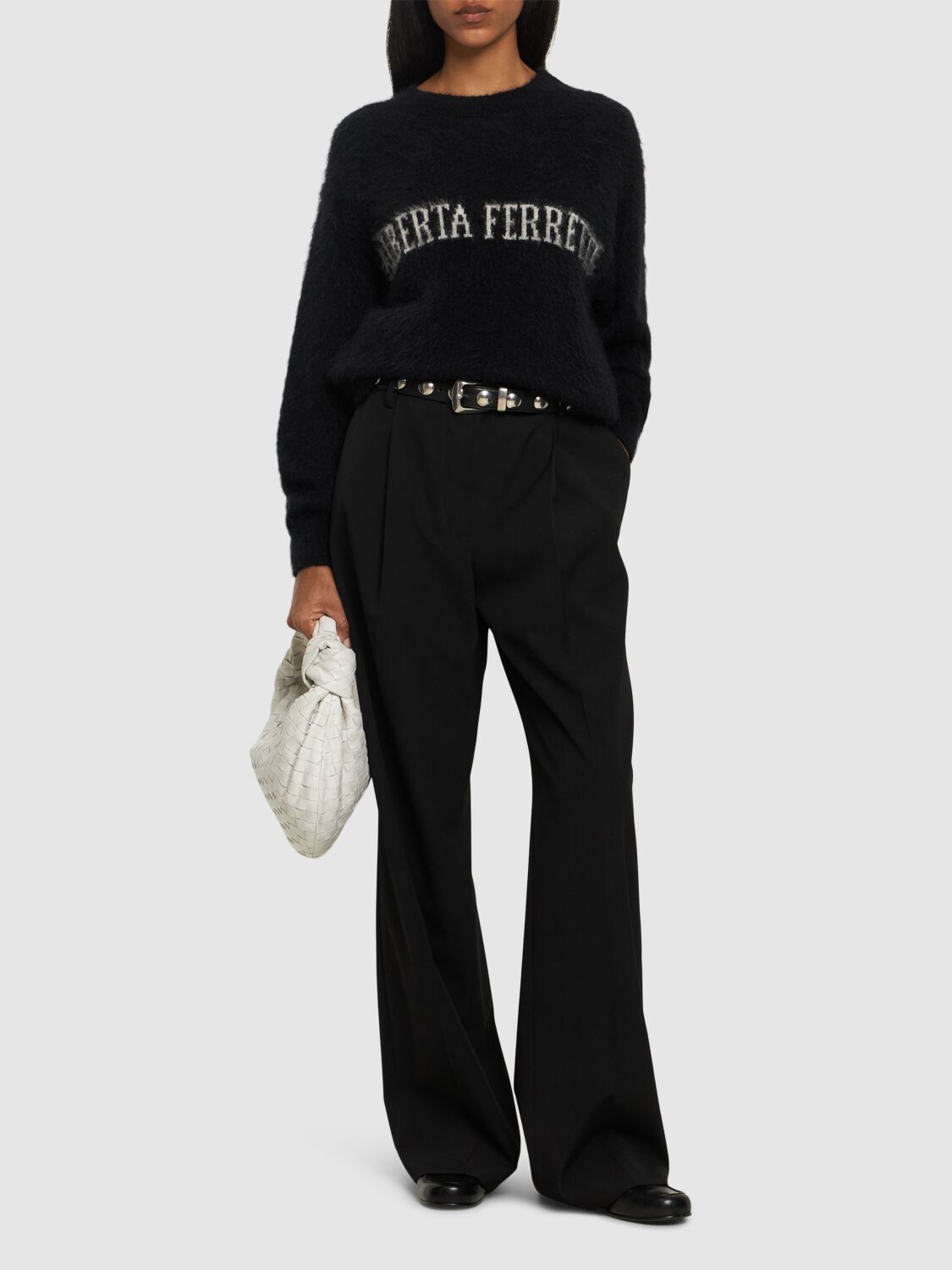 Shop Alberta Ferretti Logo Mohair Blend Knit Sweater In Black