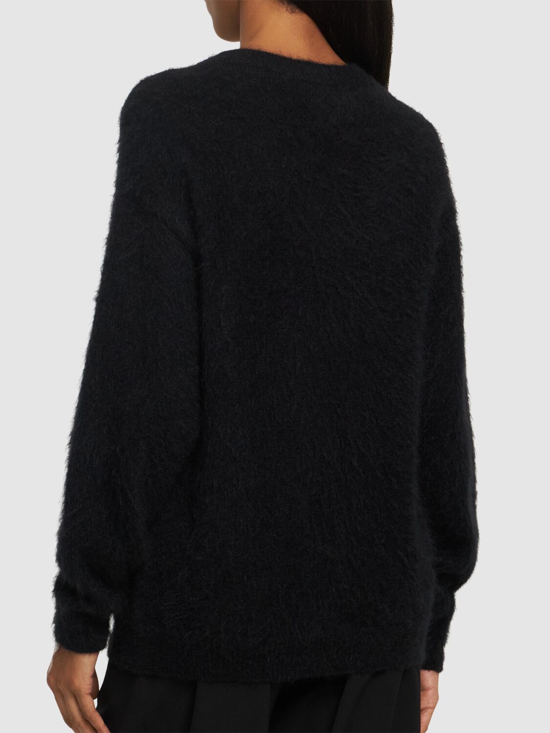 Shop Alberta Ferretti Logo Mohair Blend Knit Sweater In Black