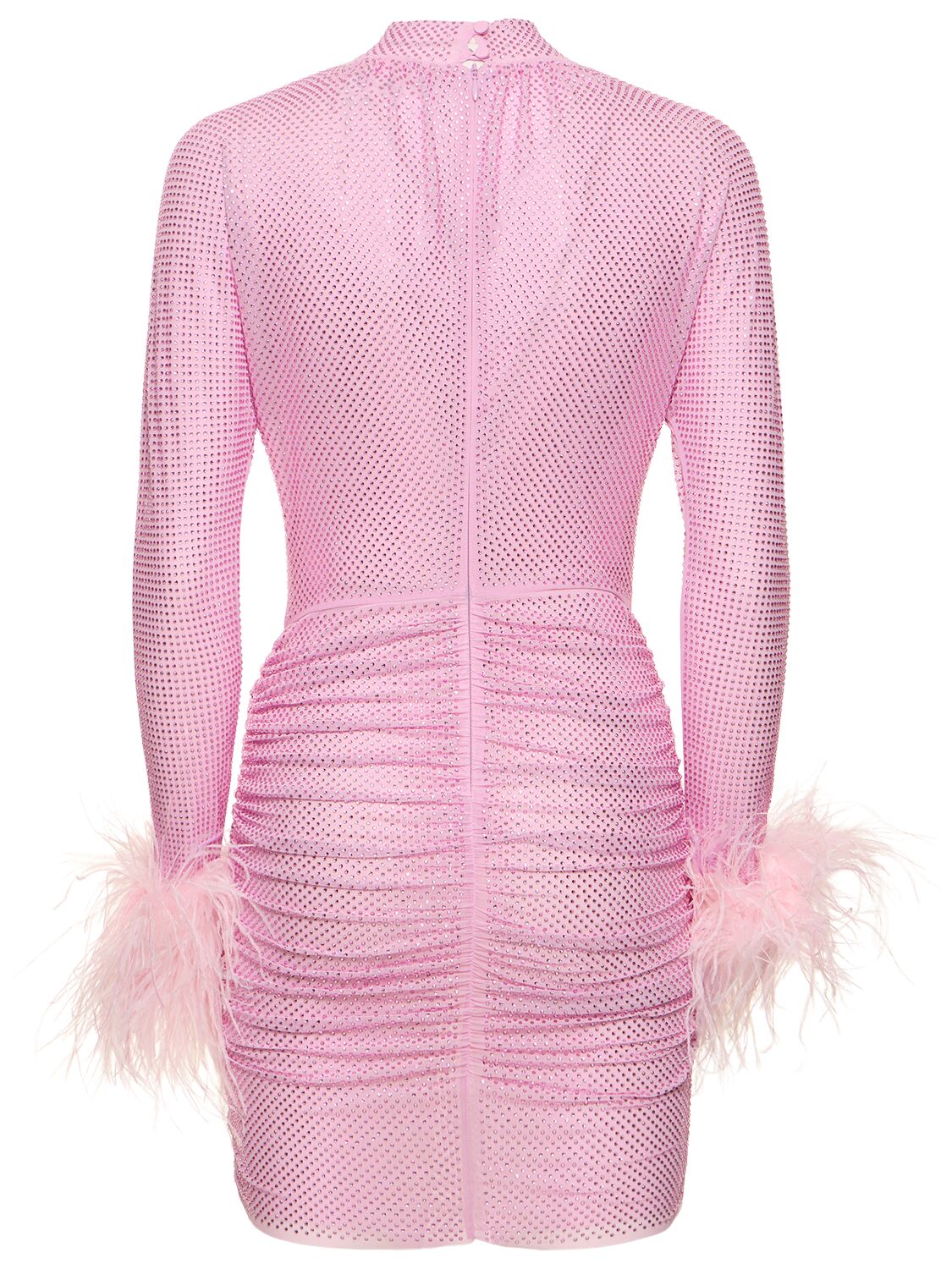 Shop Self-portrait Embellished Mini Dress W/feathers In Pink