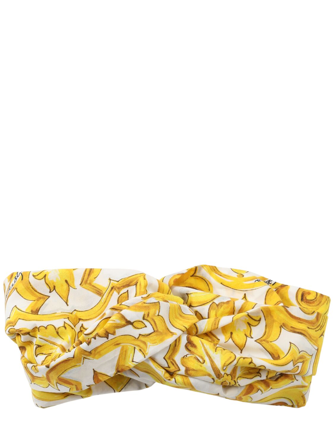 Dolce & Gabbana Maiolica Print Cotton Poplin Headband In Yellow