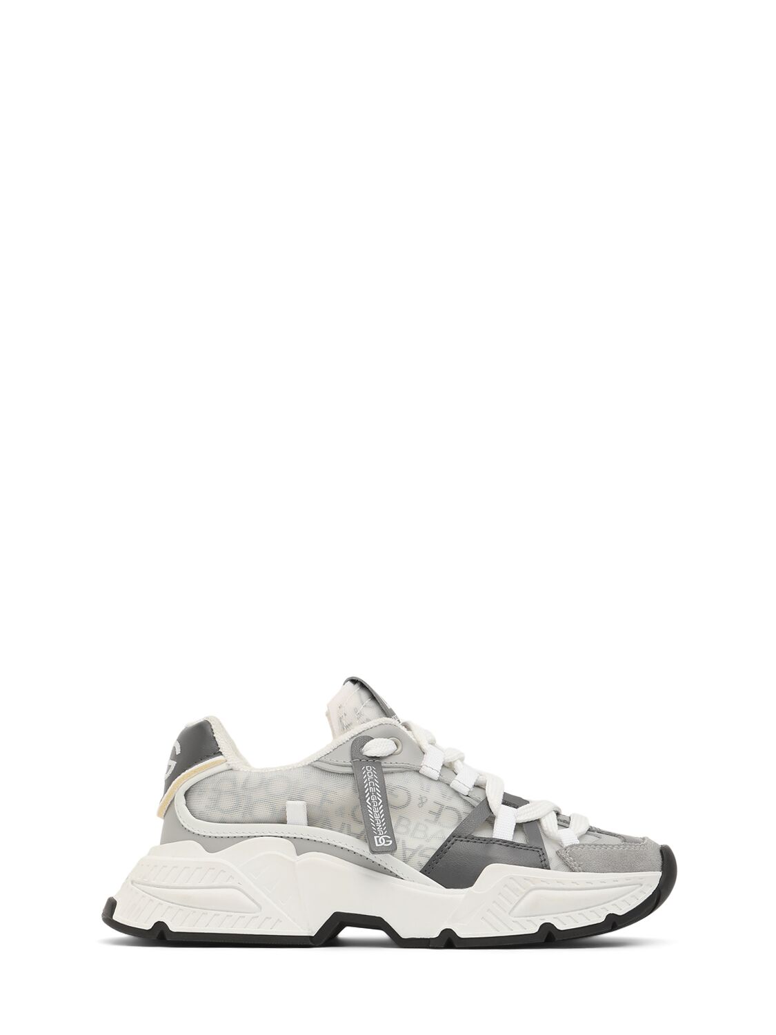 Dolce & Gabbana Logo Print Leather Lace-up Sneakers In Grey