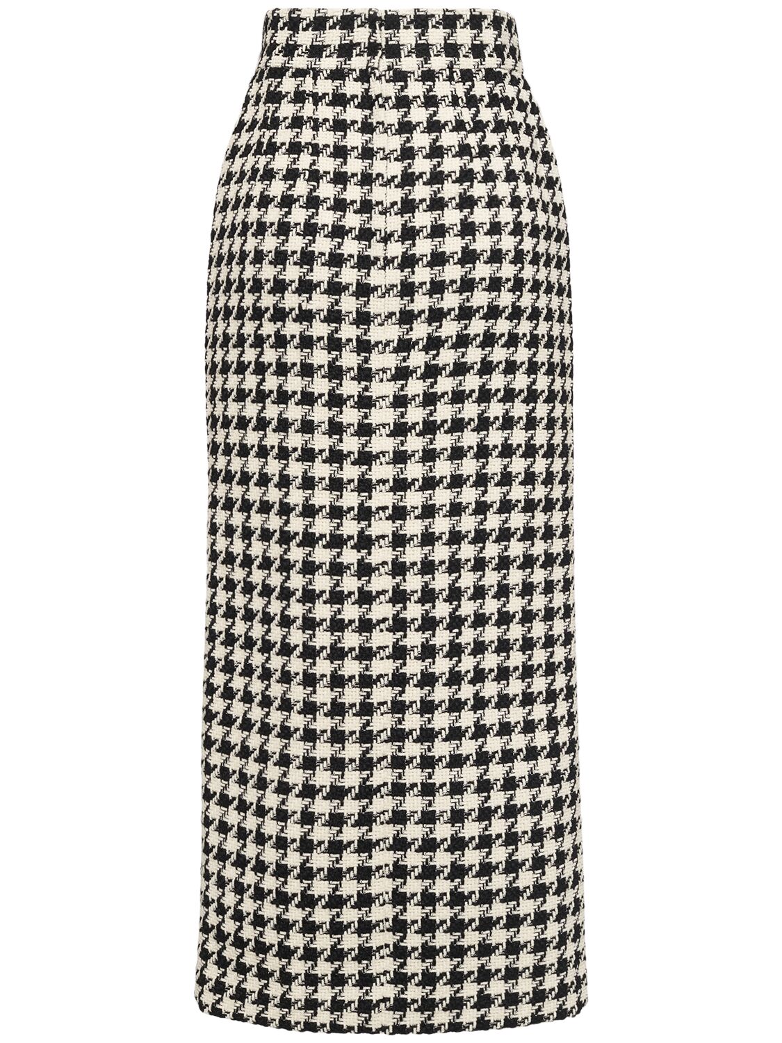 Shop Dolce & Gabbana High Waist Houndstooth Midi Skirt In White/black