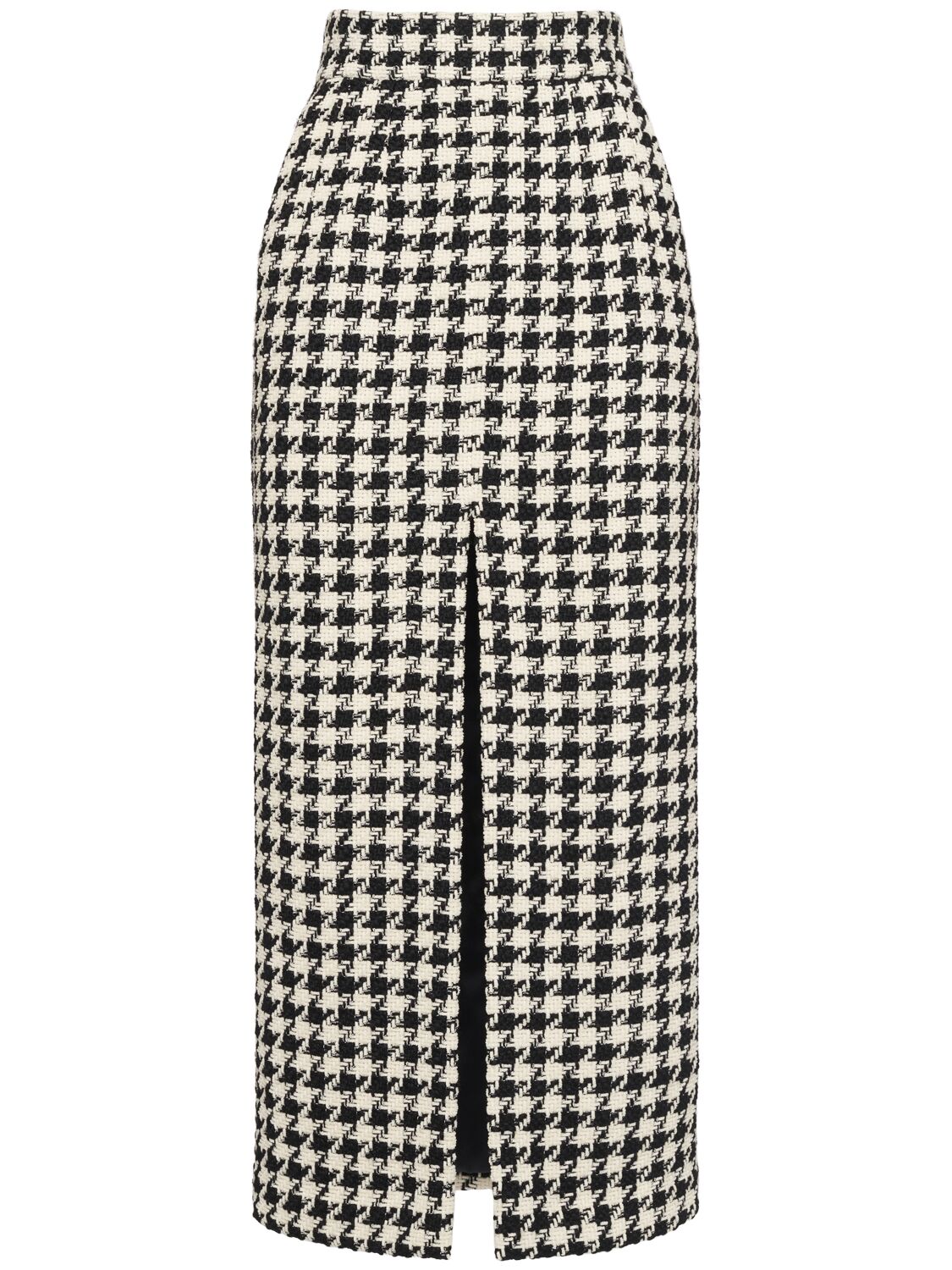 Shop Dolce & Gabbana High Waist Houndstooth Midi Skirt In White/black