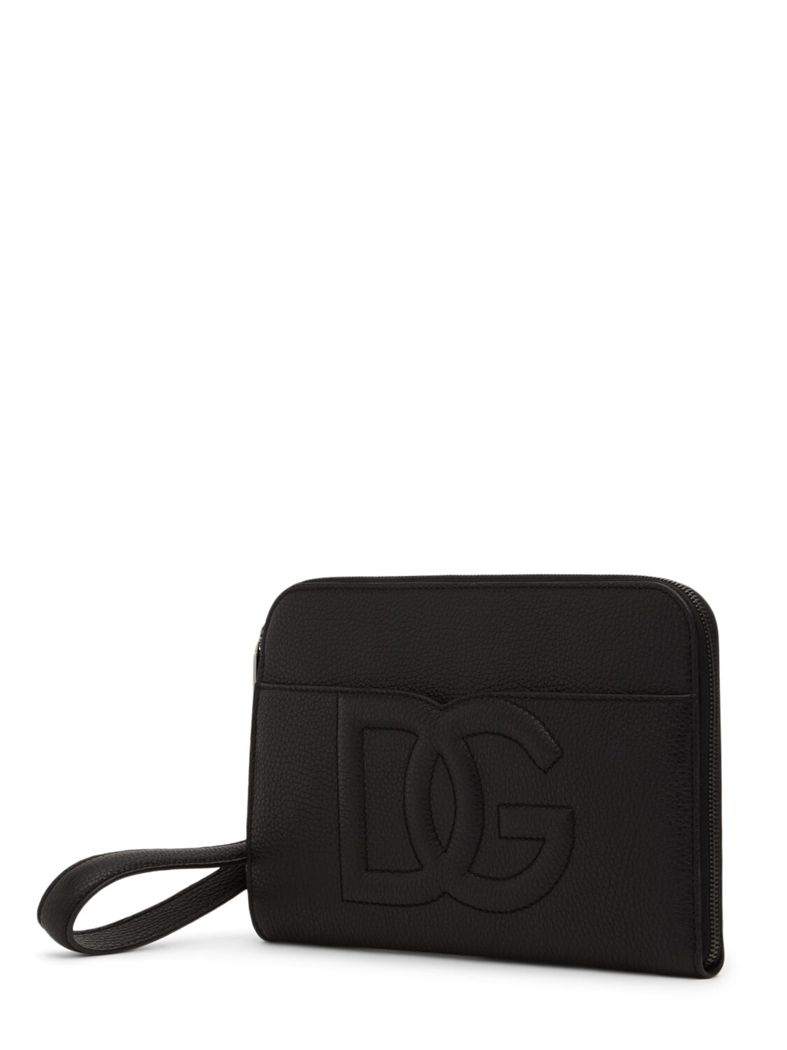 Shop Dolce & Gabbana Medium Leather Logo Pouch In Schwarz