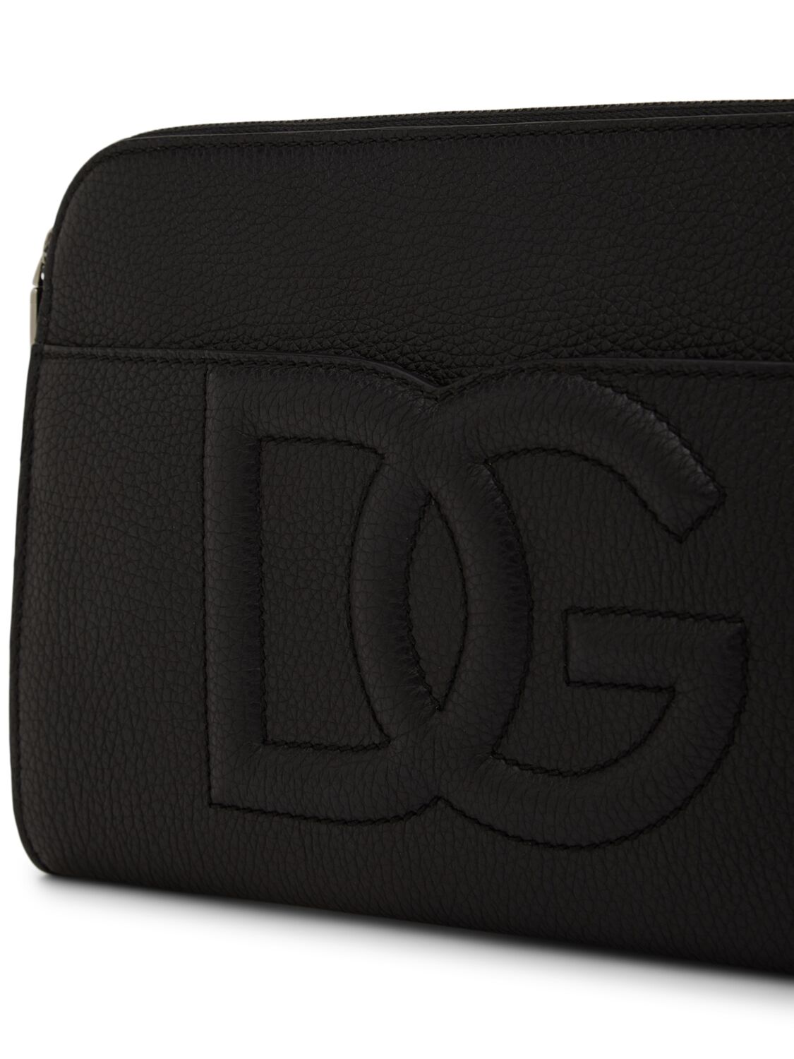 Shop Dolce & Gabbana Medium Leather Logo Pouch In Schwarz