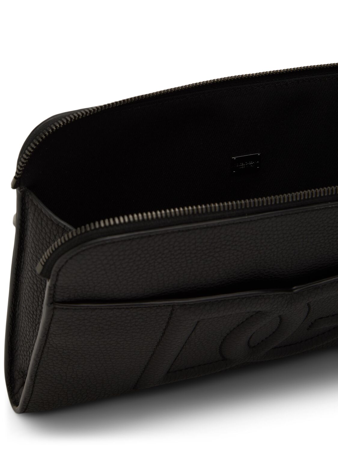 Shop Dolce & Gabbana Medium Leather Logo Pouch In Schwarz