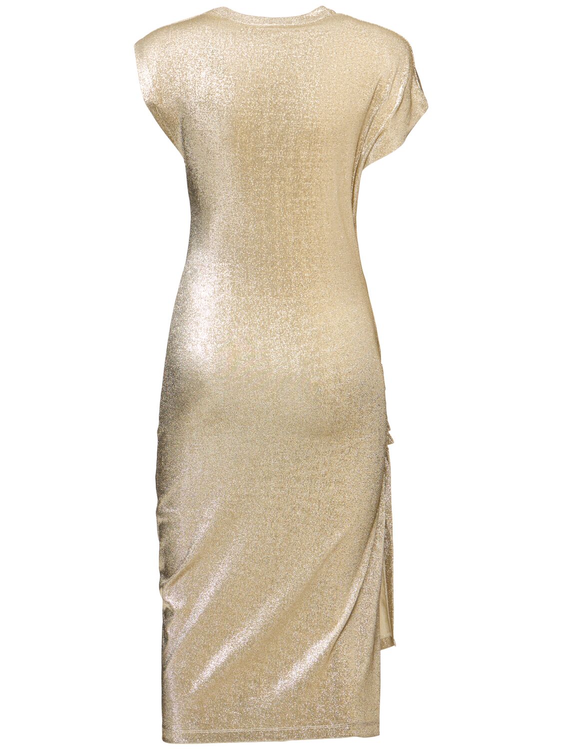 Shop Rabanne Stretch Lurex Jersey Midi Dress In Silver,gold