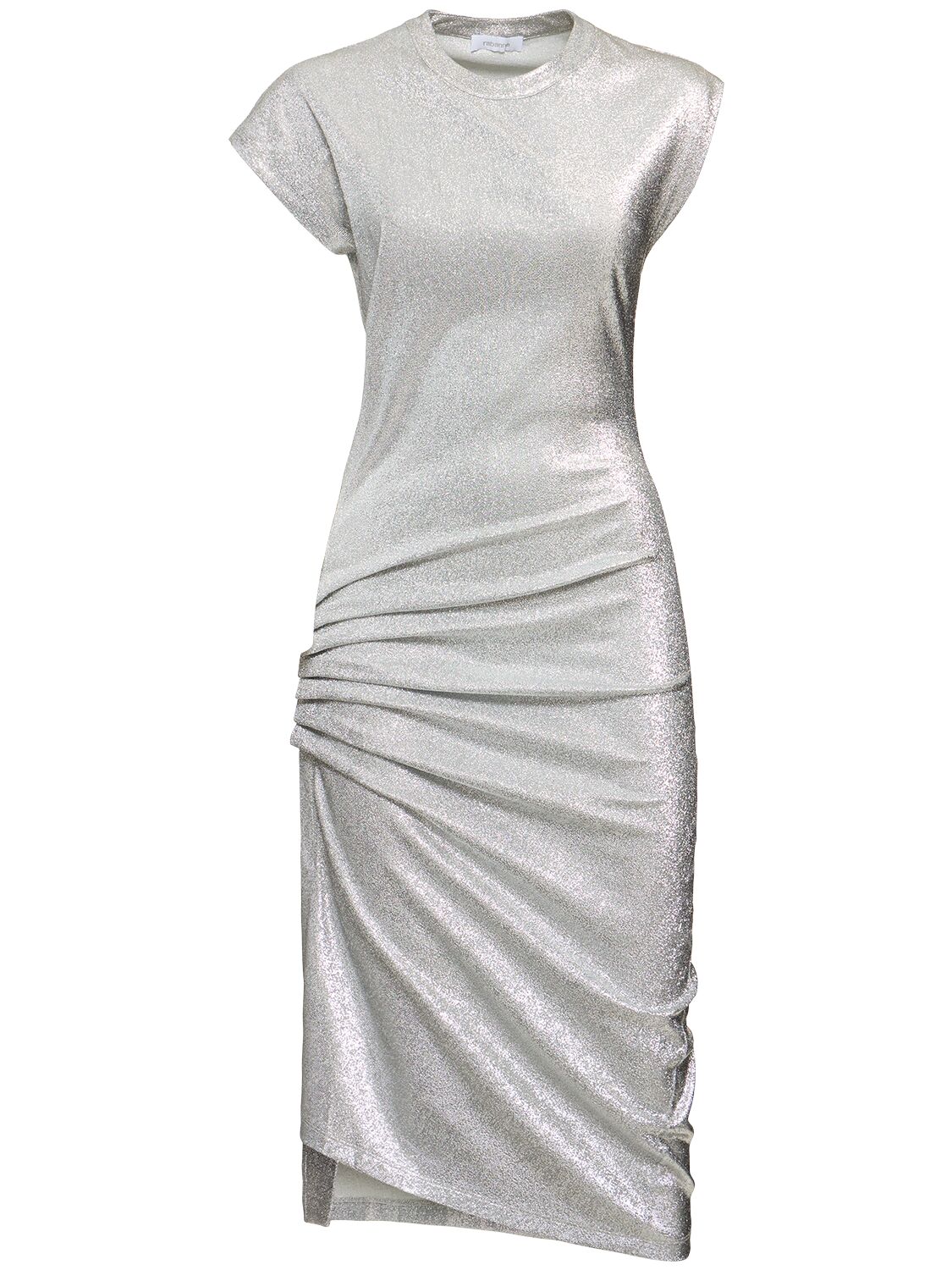 Rabanne Stretch Lurex Jersey Midi Dress In Silver