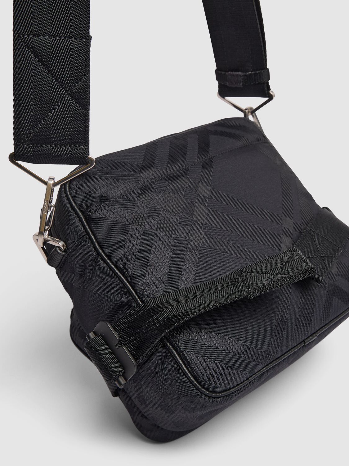 Shop Burberry Check Jacquard Crossbody Bag In Black