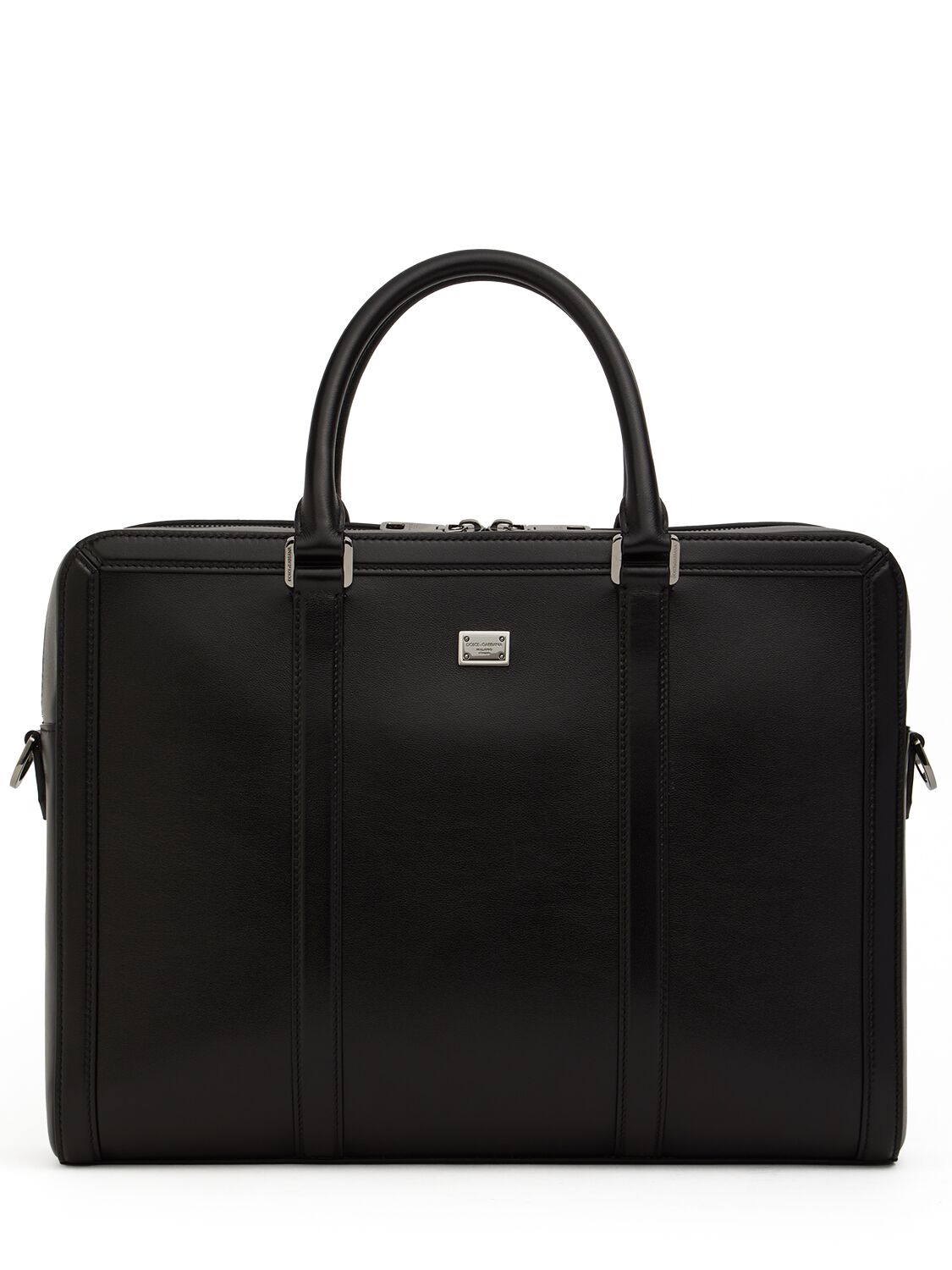 Dolce & Gabbana Logo Plaque Leather Briefcase In Black