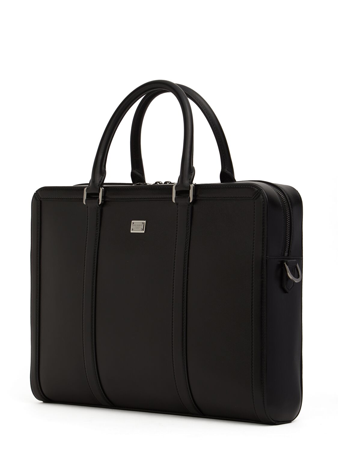 Shop Dolce & Gabbana Logo Plaque Leather Briefcase In Black