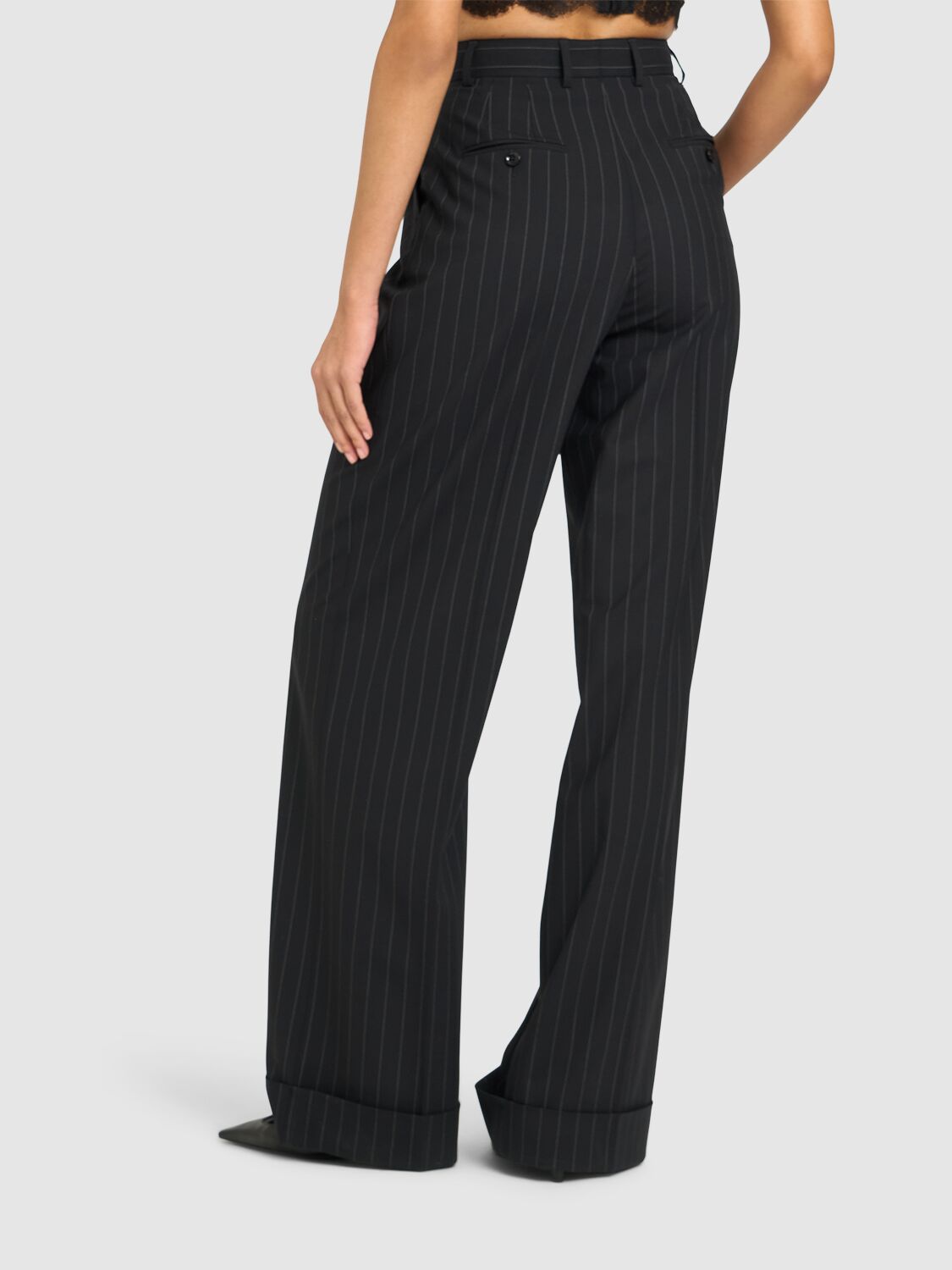 Shop Dolce & Gabbana High Waist Pinstripe Flared Pants In Black/white