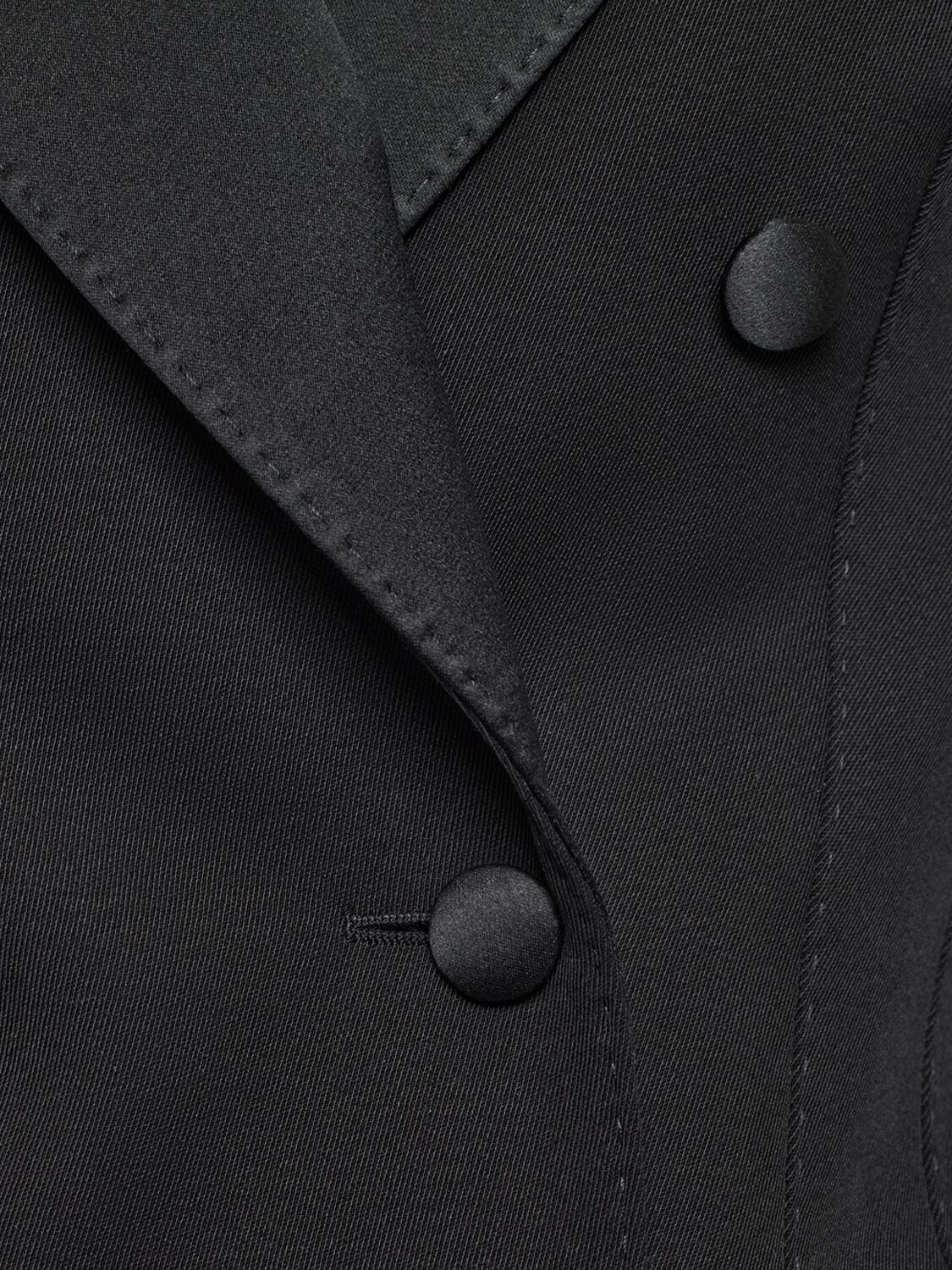 Dolce & Gabbana Double-breasted Wool Blend Blazer With Satin Detailing In Black