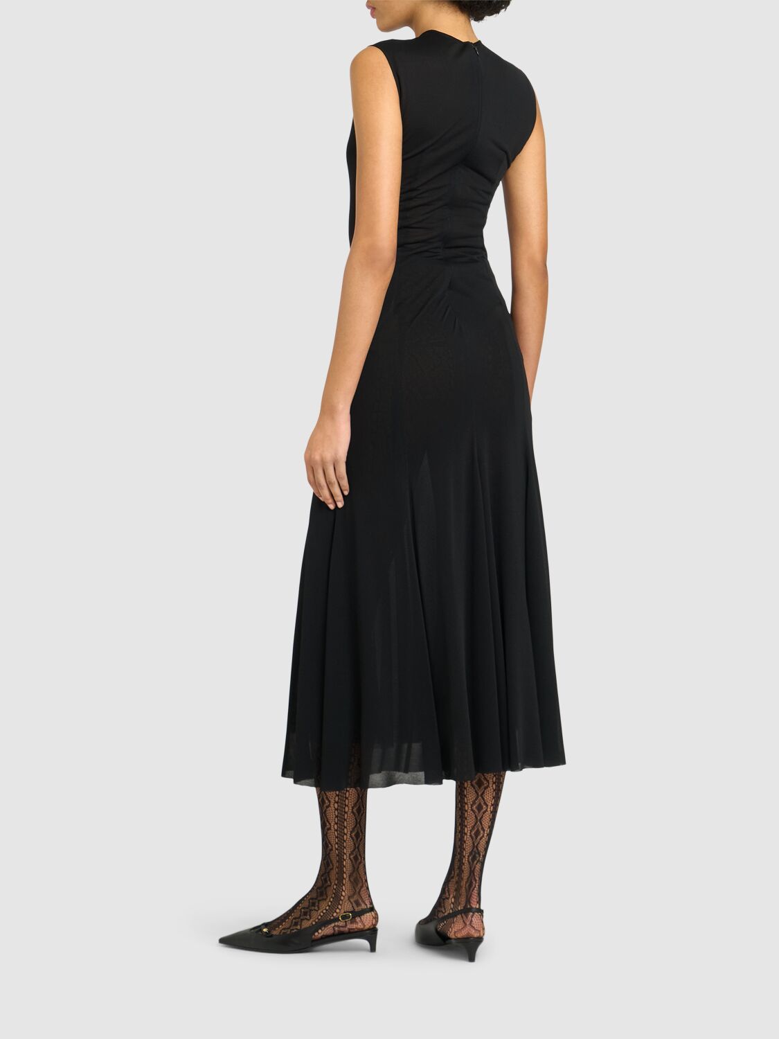 Shop Dolce & Gabbana Organzino Sleeveless Flared Midi Dress In Black