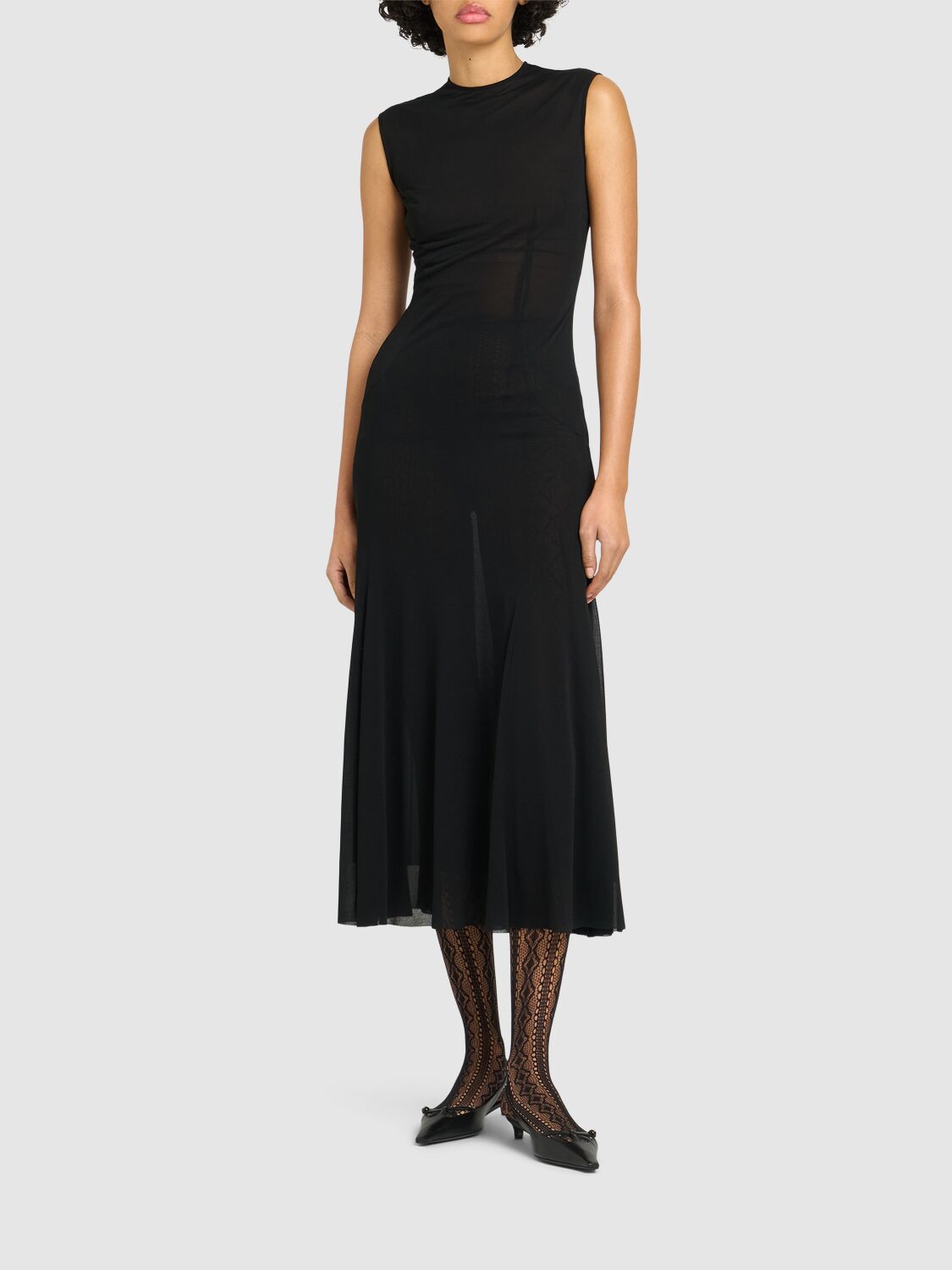 Shop Dolce & Gabbana Organzino Sleeveless Flared Midi Dress In Black