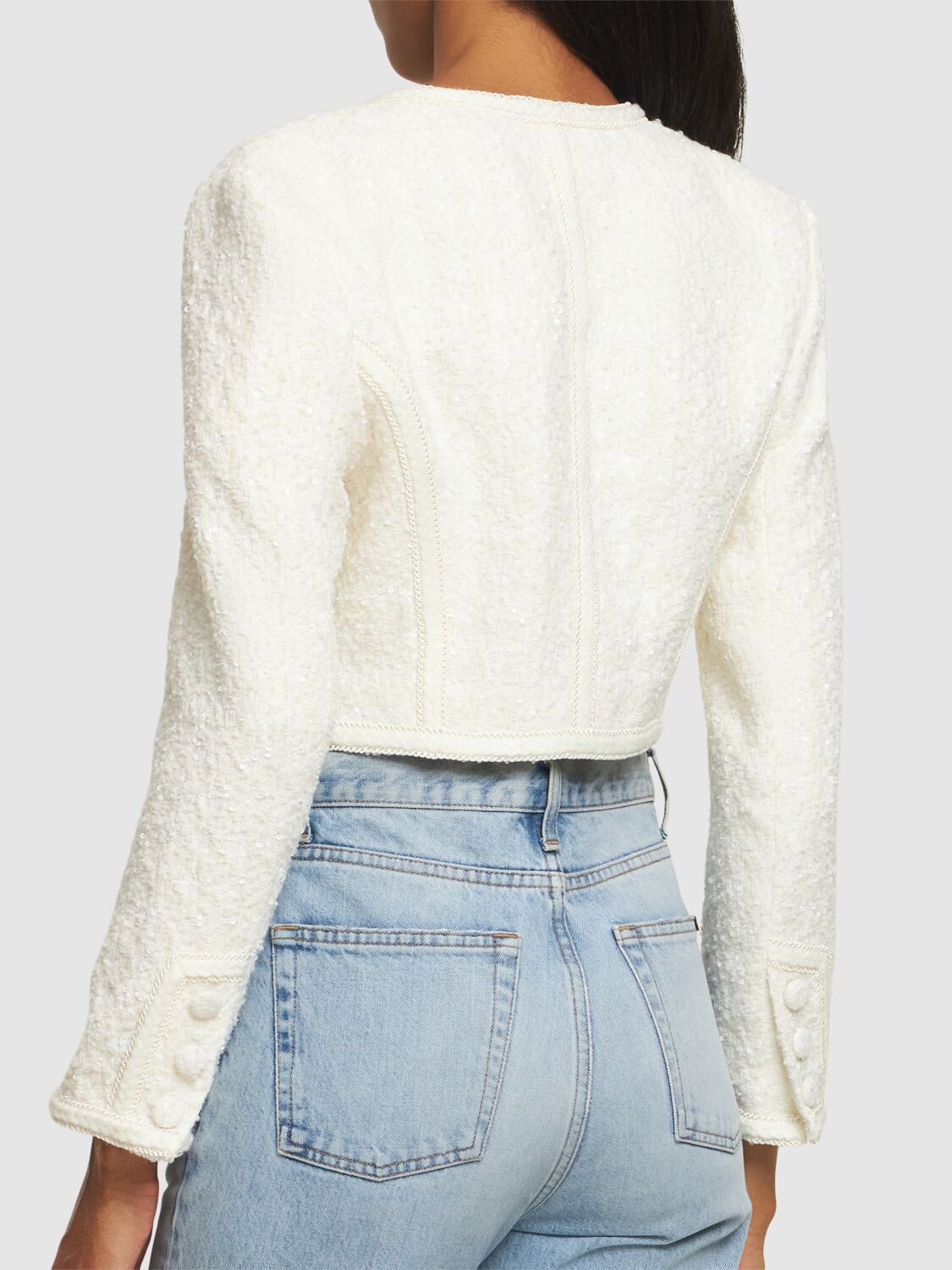 Shop Rotate Birger Christensen Mie Cropped Bouclé Jacket In White