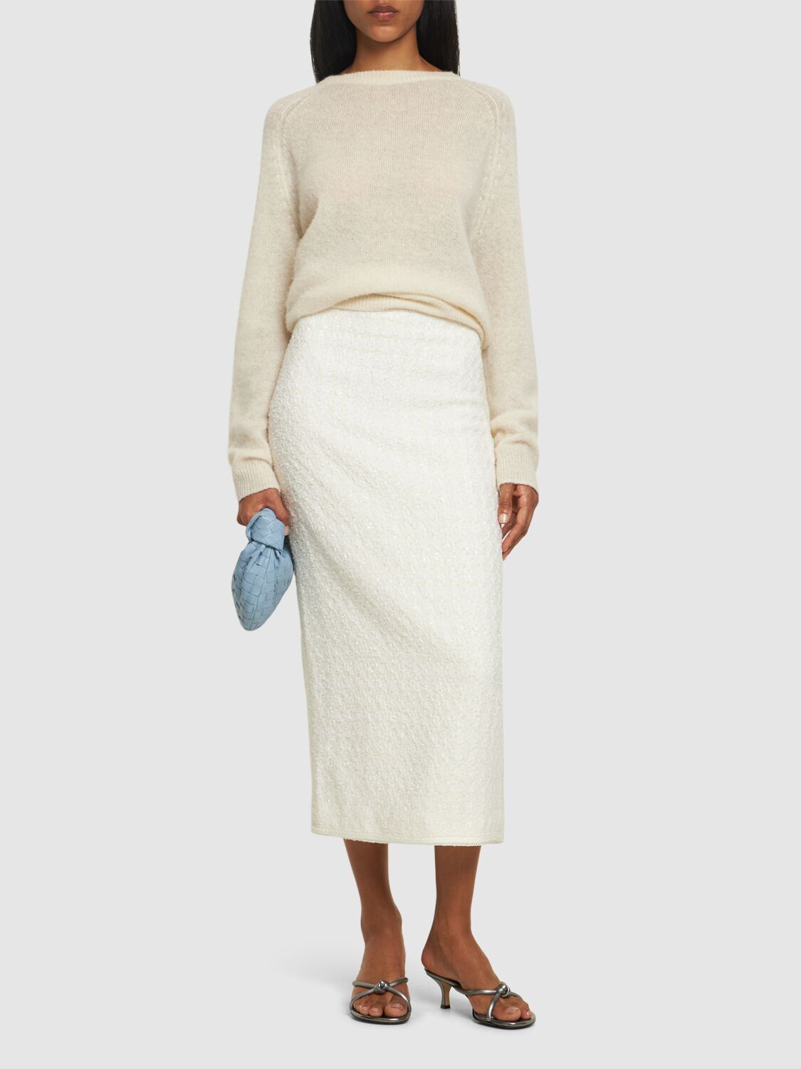 Shop Rotate Birger Christensen Tashyn High Waist Bouclé Midi Skirt In White