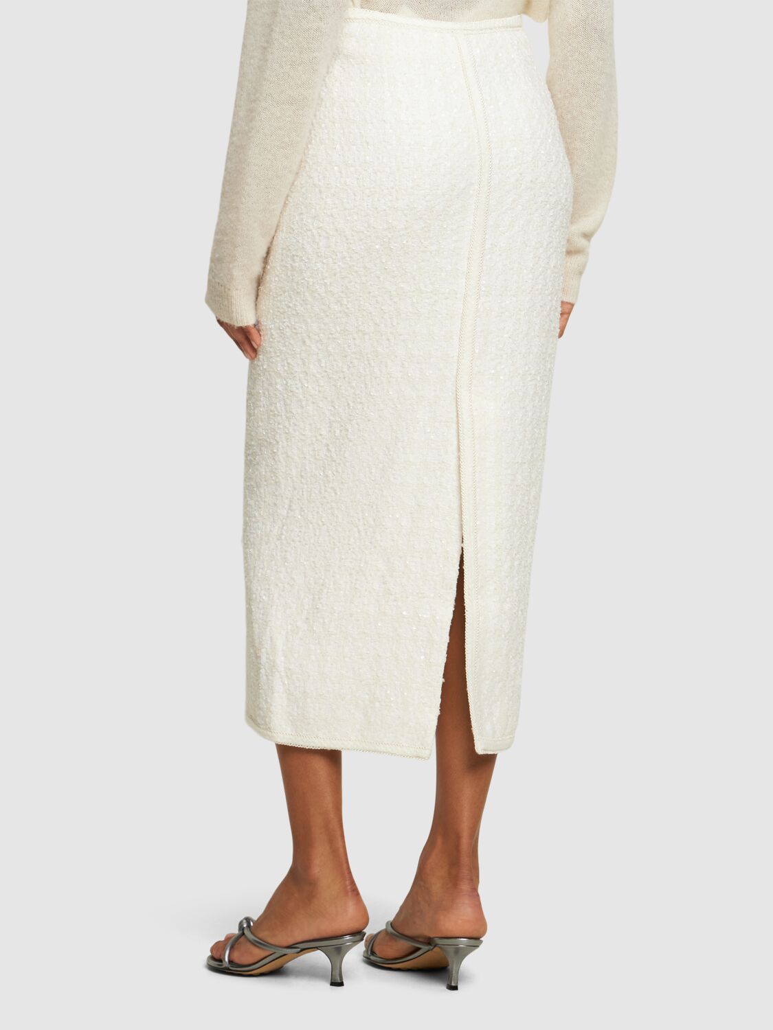 Shop Rotate Birger Christensen Tashyn High Waist Bouclé Midi Skirt In White