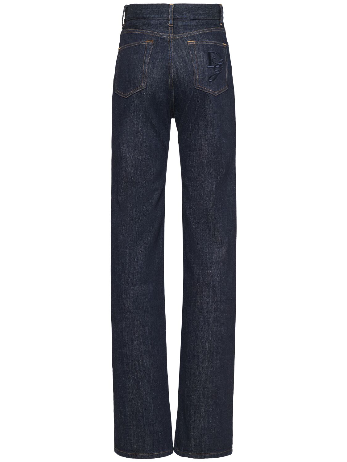 Shop Dolce & Gabbana High Rise Denim Straight Jeans In Dark Blue