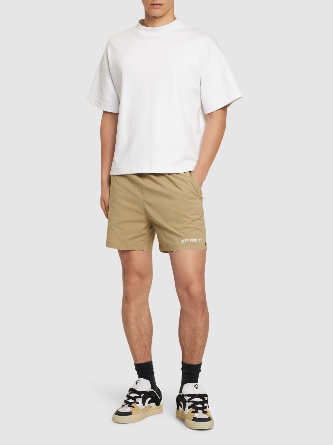 Shop Represent Cotton Blend Shorts In Washed Taupe