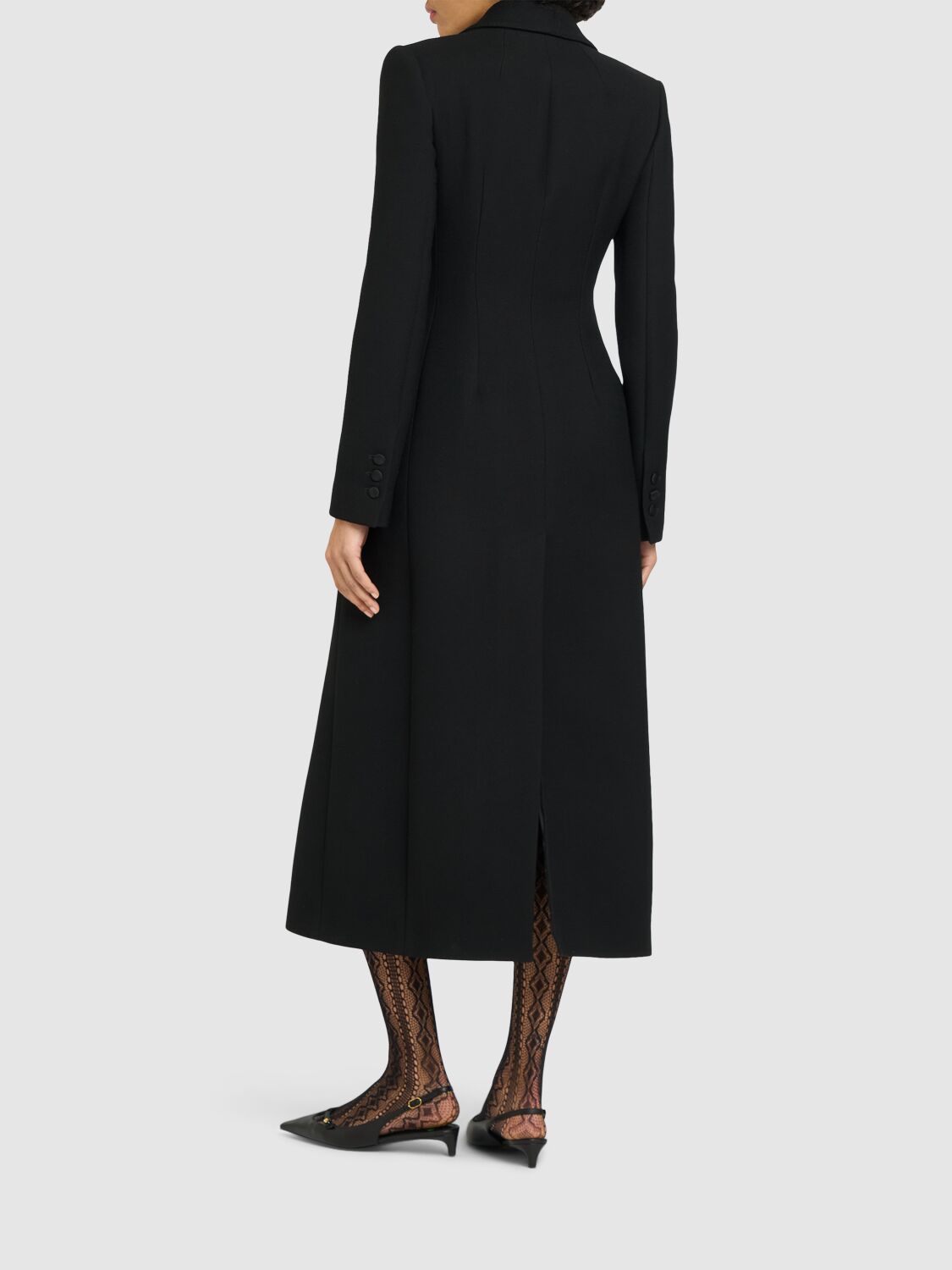 Shop Dolce & Gabbana Double Breast Crepe Long Coat In Black