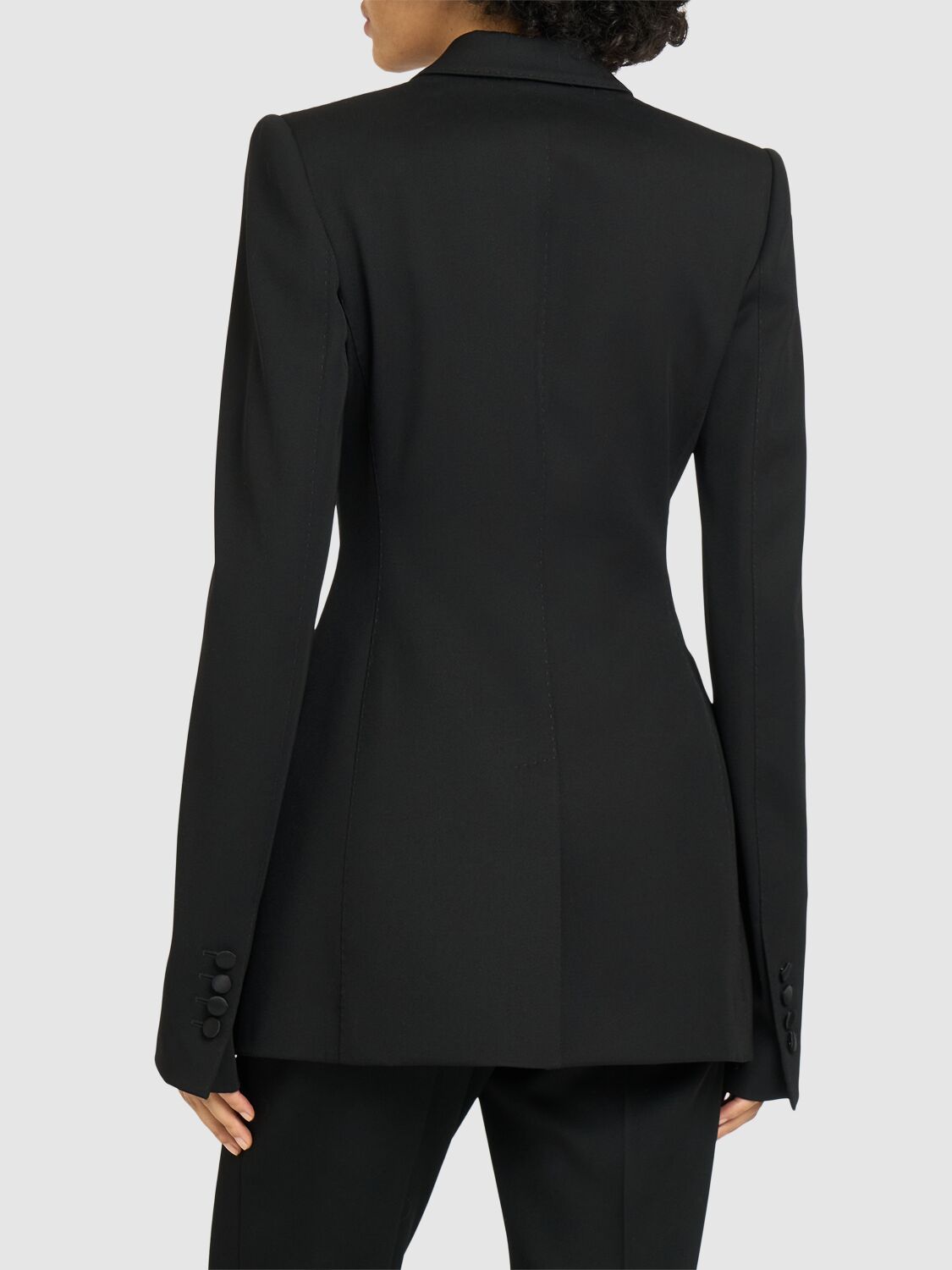 Dolce & Gabbana Double-breasted Wool Blend Blazer With Satin Detailing In Black