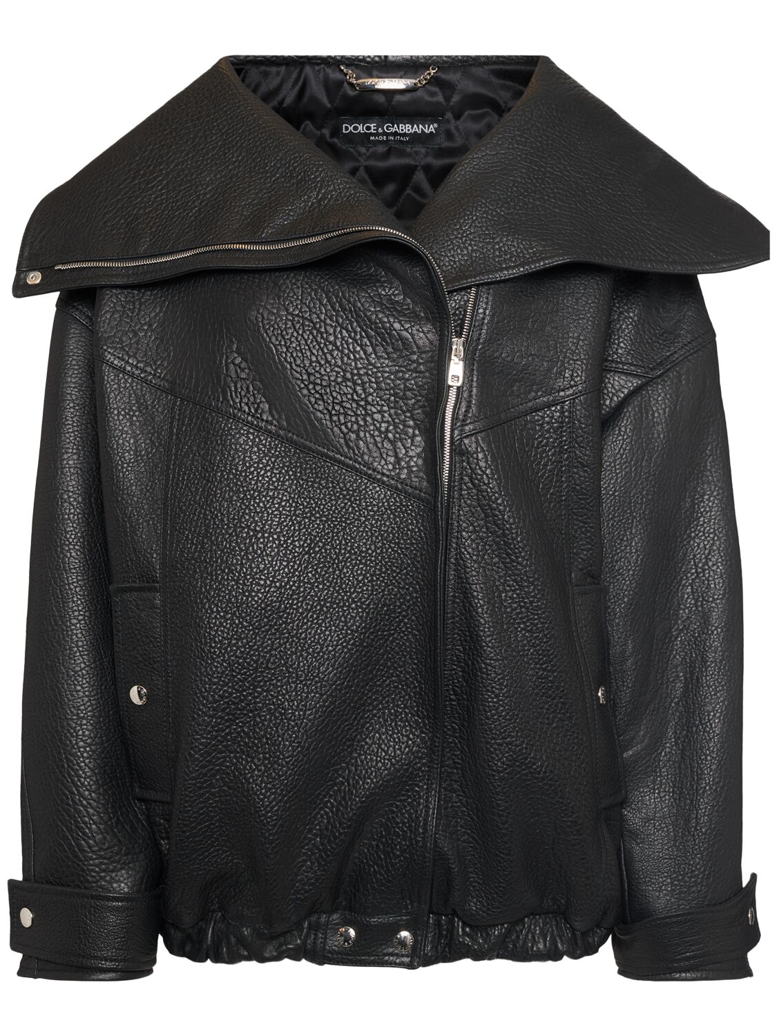 Dolce & Gabbana Oversized Zip-up Leather Biker Jacket In Black