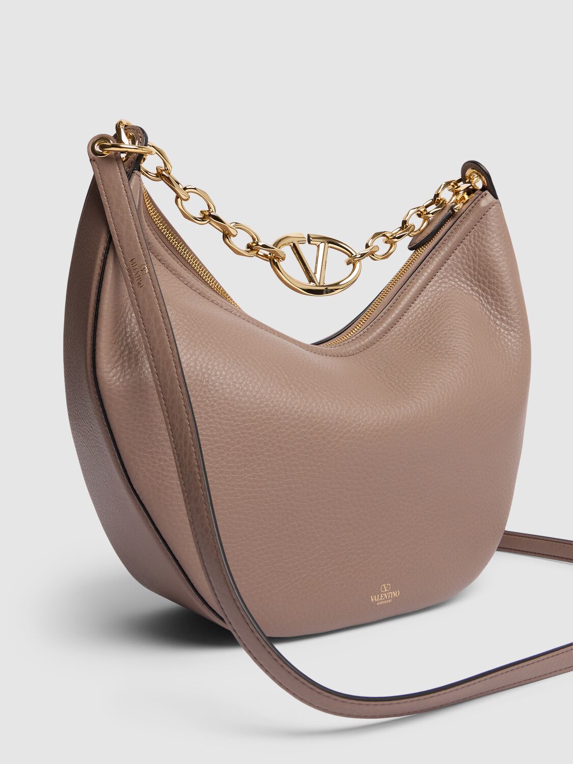 Shop Valentino Medium Vlogo Moon Leather Shoulder Bag In Clay